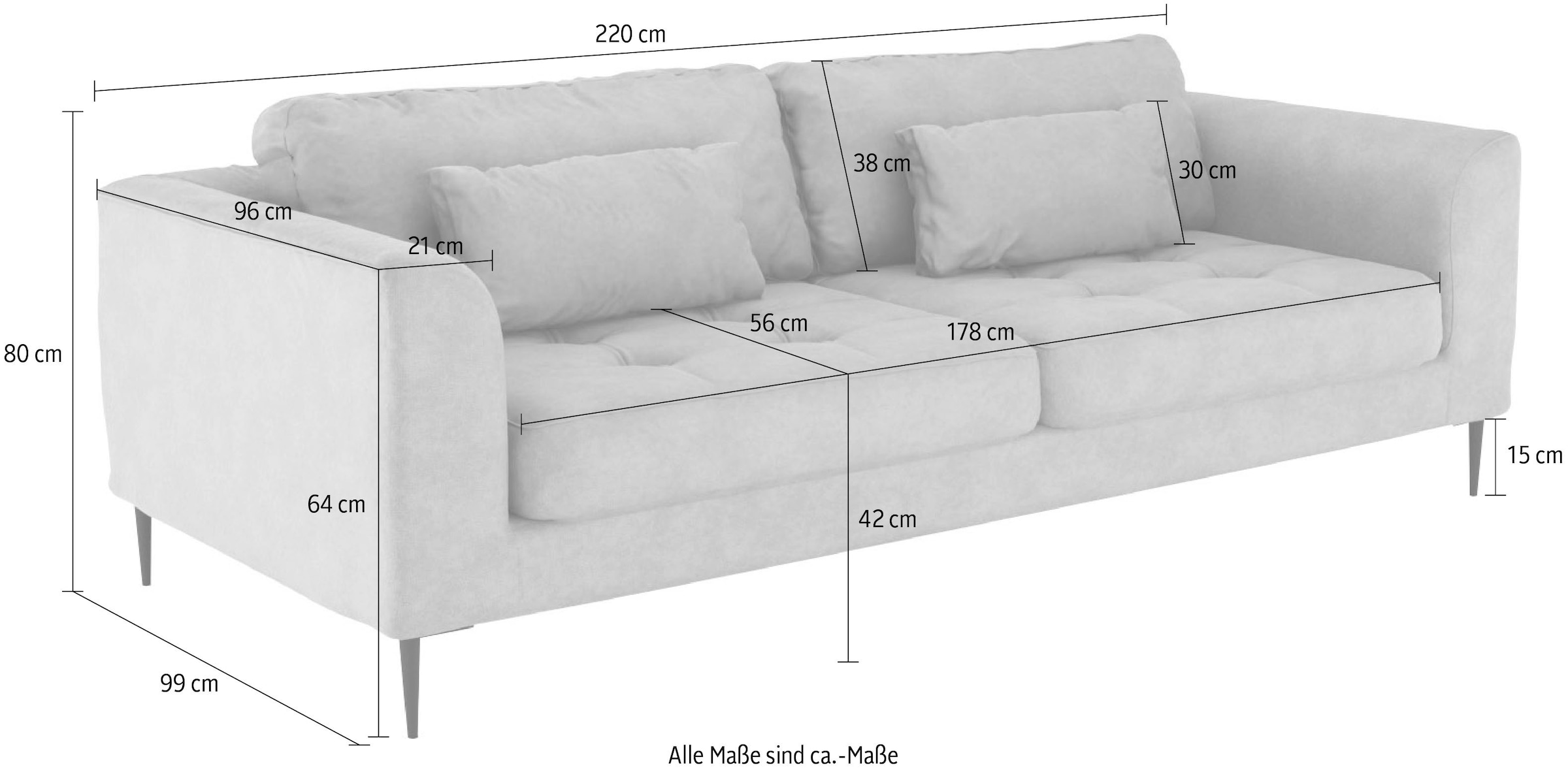 TRENDMANUFAKTUR 3-Sitzer »Luzi, gemütlich elegant, tolle Detailverarbeitung, Steppung im Sitz« wahlweise mit Schlaffunktion und Bettkasten, inklusive Nierenkissen