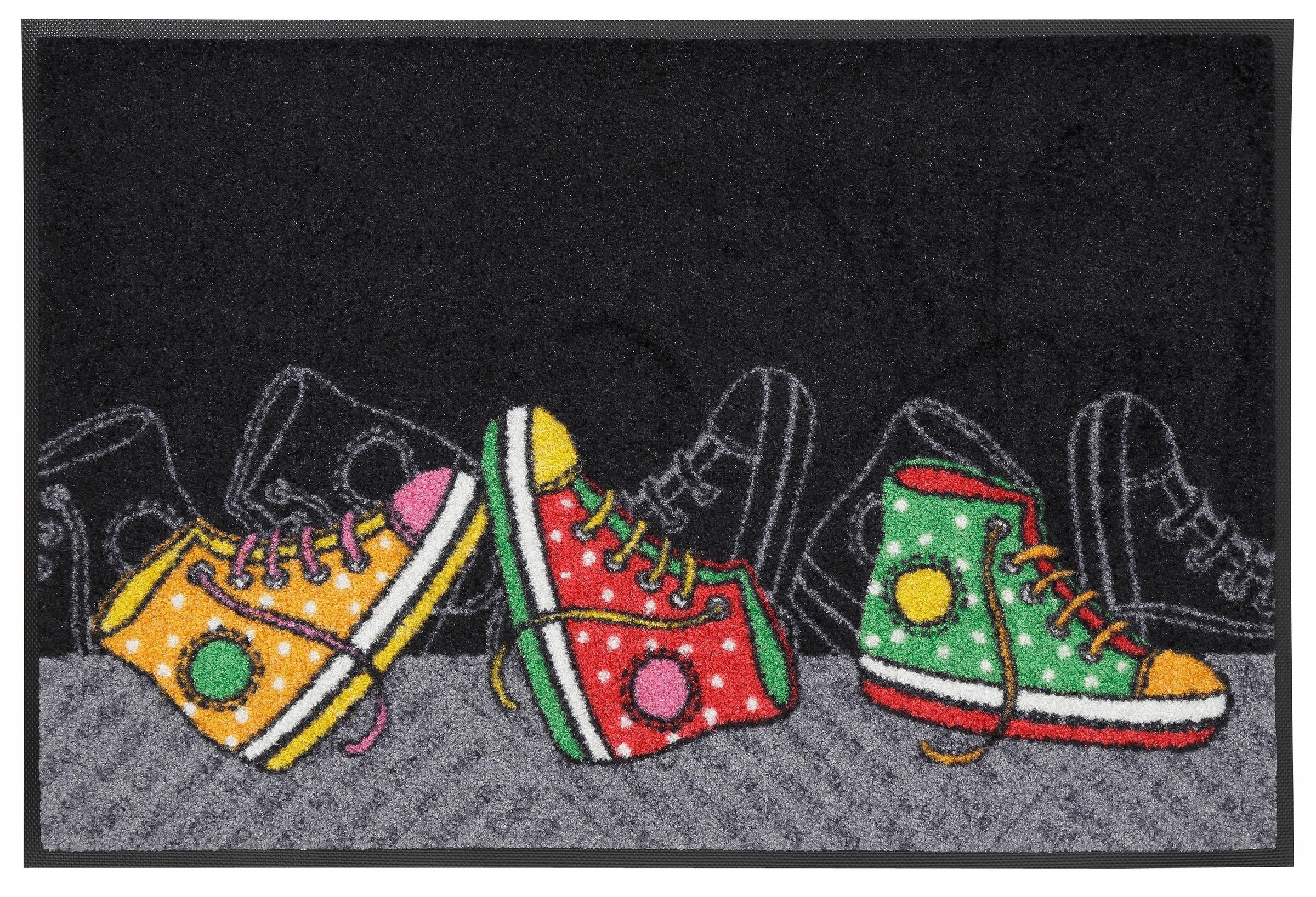 Image of wash+dry by Kleen-Tex Fussmatte »Happy Sneakers«, rechteckig, 7 mm Höhe, Schmutzfangmatte, Motiv Turnschuhe, rutschhemmend, In- und Outdoor geeignet, waschbar bei Ackermann Versand Schweiz
