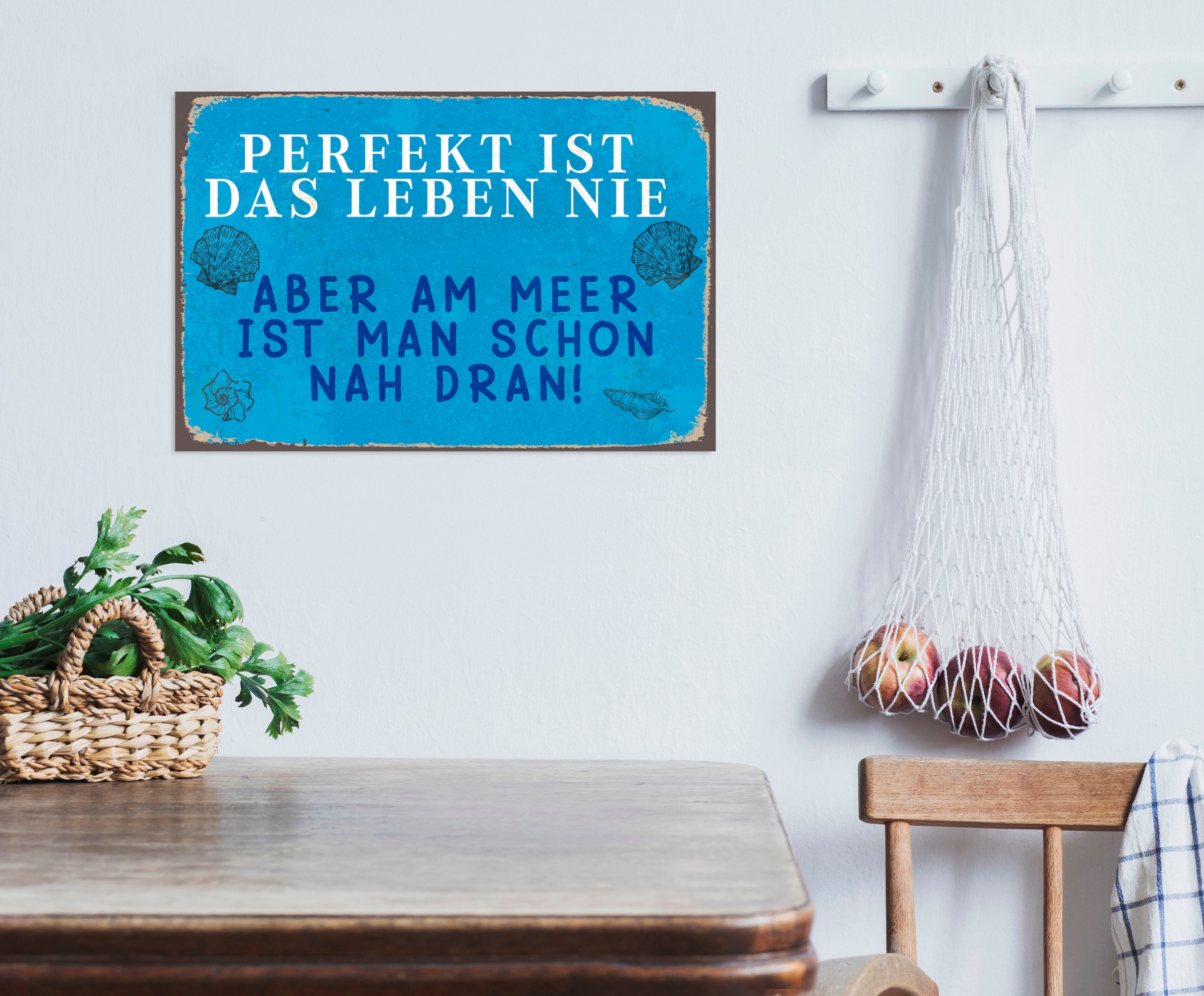 Image of queence Metallbild "Perfekt" Küste Schriftzug Schriftzüge 1 Stk. tlg. Stahlschilder