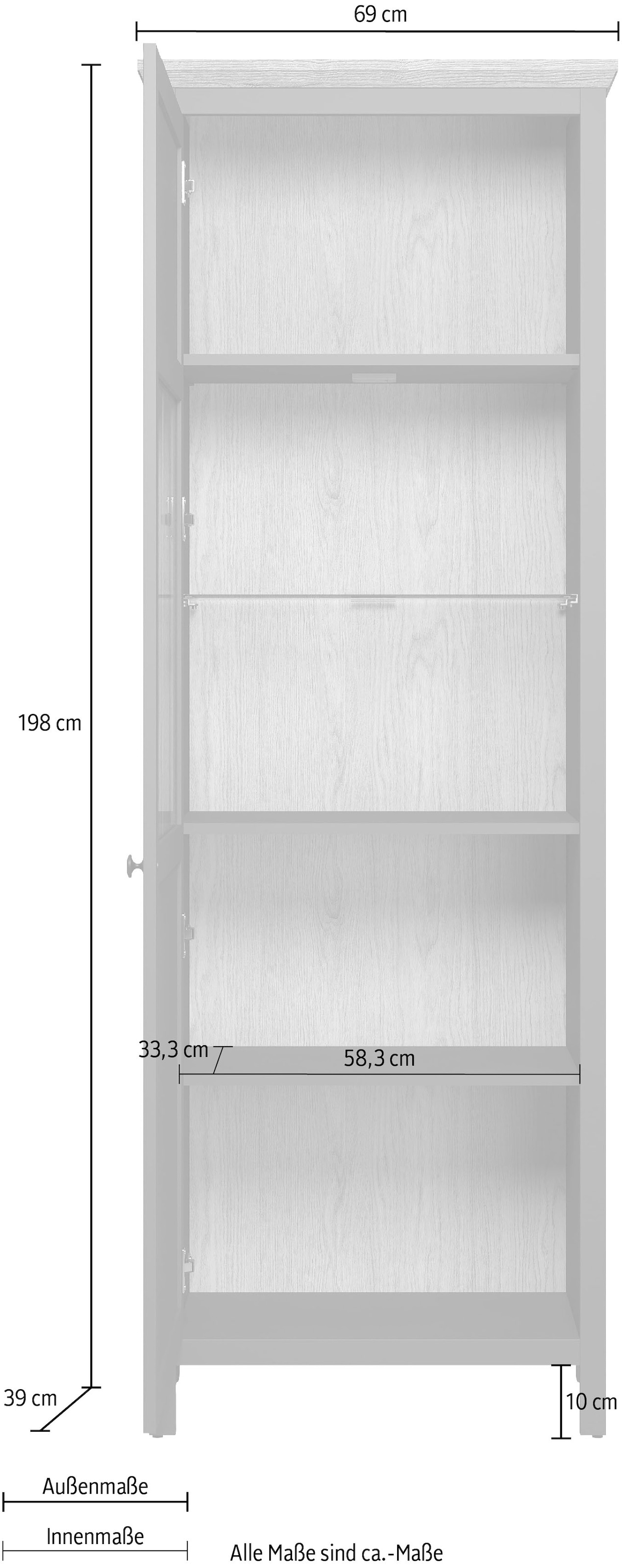 Home affaire Vitrine »Vienna«, (1 St.), Standvitrine mit Beleuchtung und 5 Fächern im Landhausstil