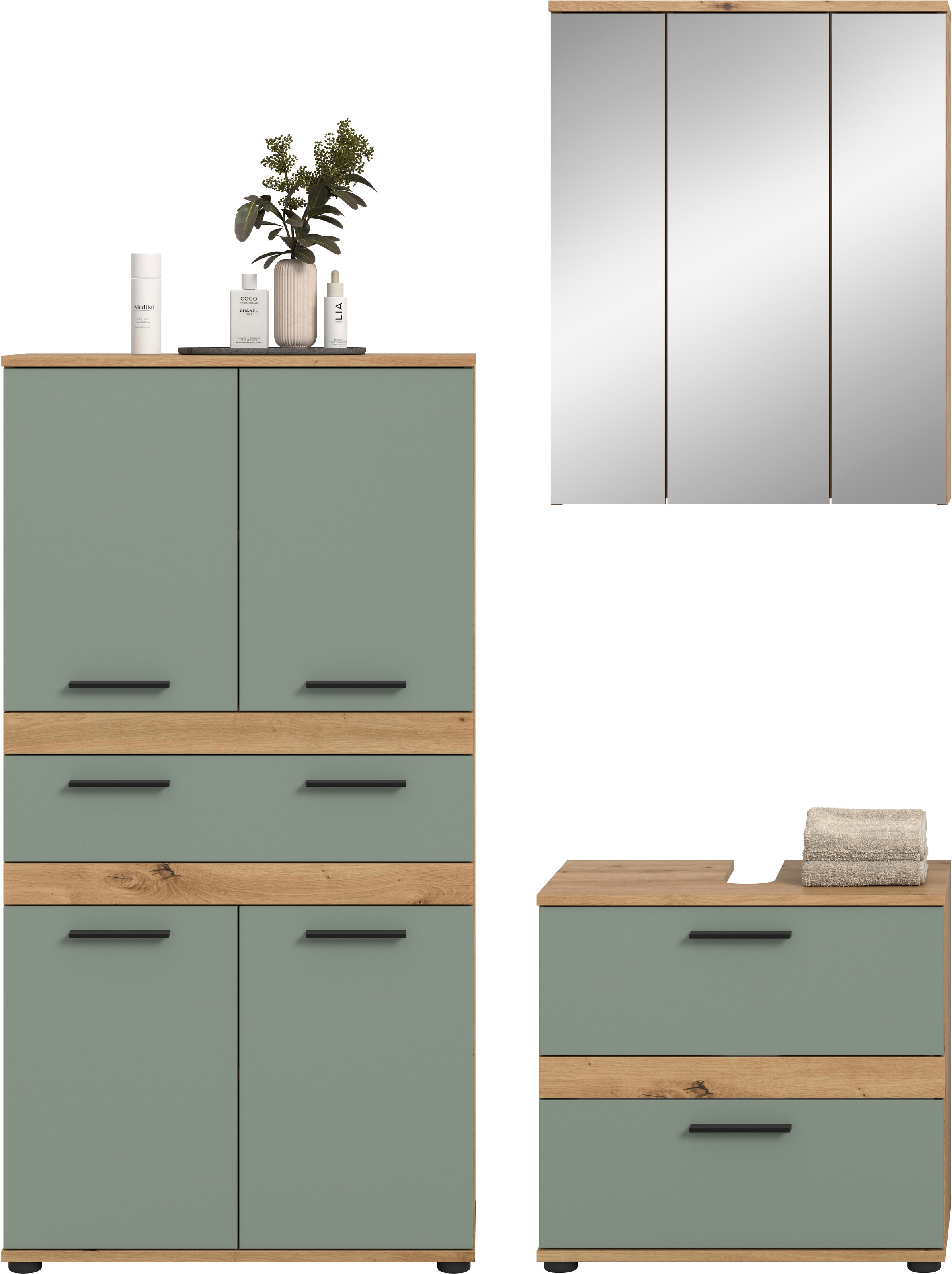 welltime Ensemble de meubles de salle de bain »LUCCA, 3-tlg. Badkombination, viel Stauraum, modernes Design« 3 cuis tlg.
