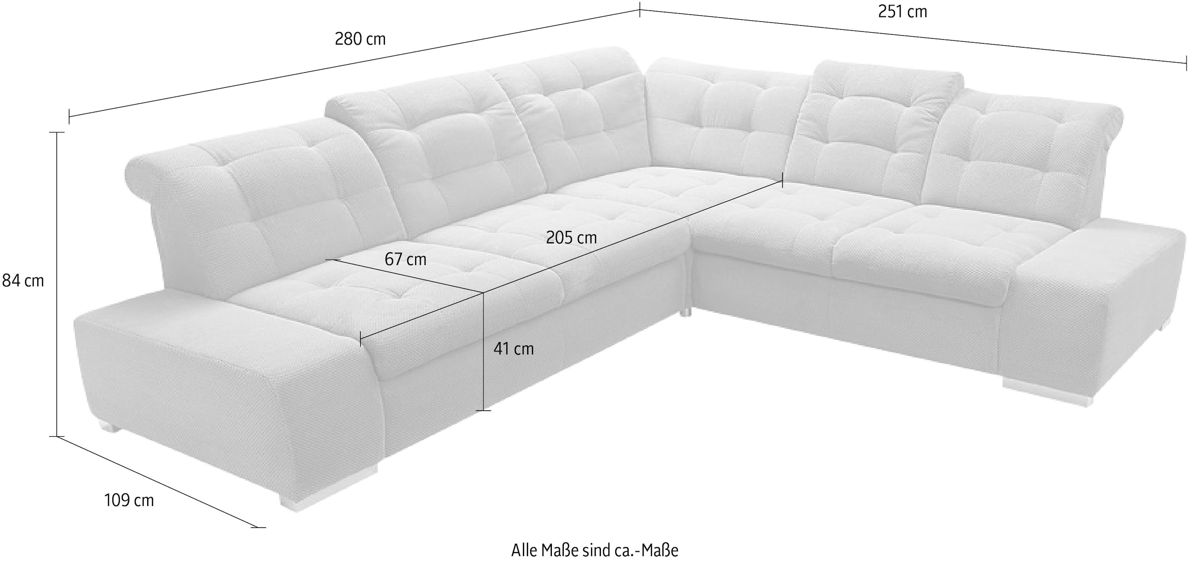 sit&more Ecksofa »Pale L-Form« inklusive Kopfteilverstellung, wahlweise mit Bettfunktion