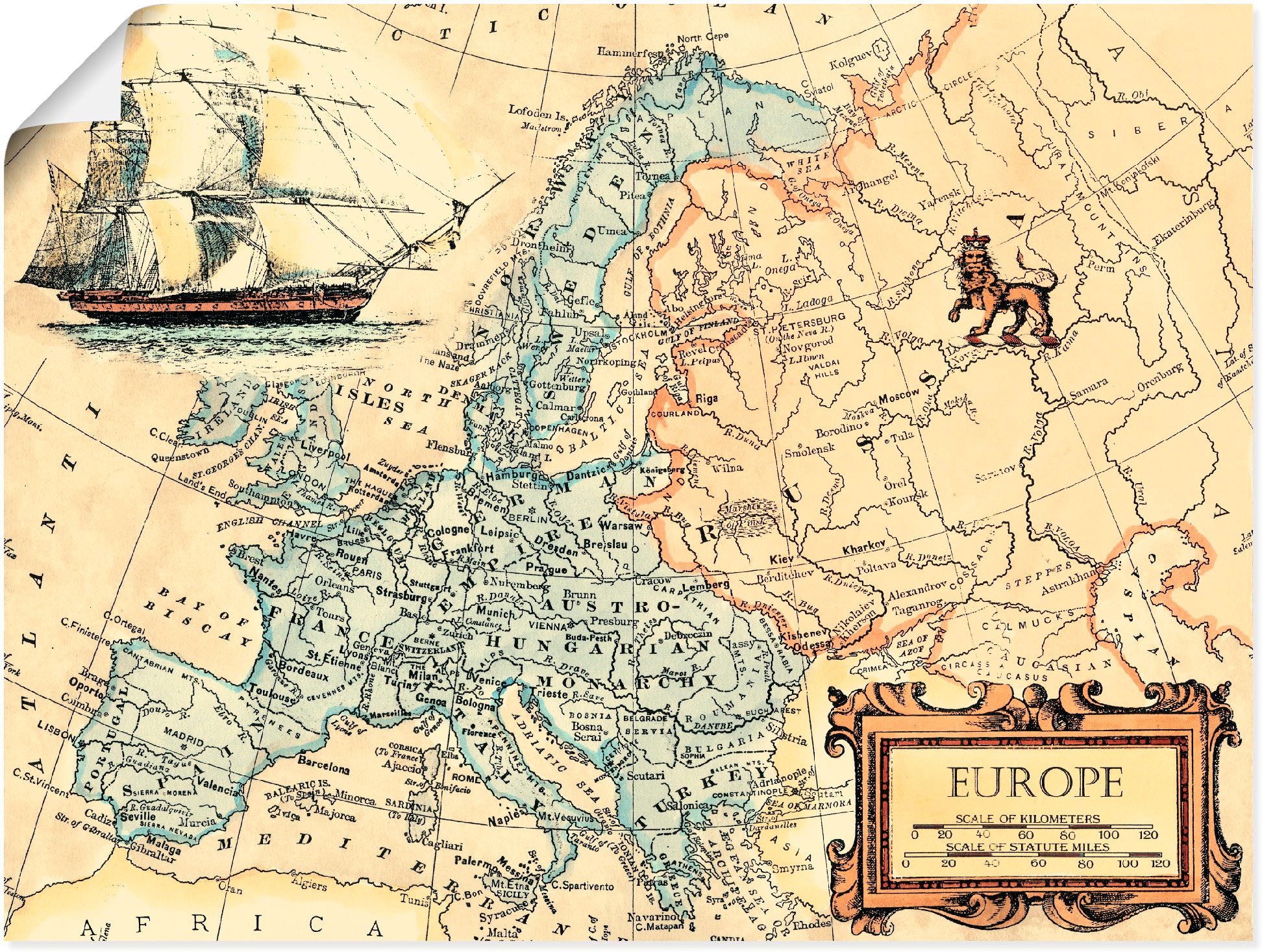 Image of Artland Wandbild »Europakarte«, Landkarten, (1 St.), in vielen Grössen & Produktarten - Alubild / Outdoorbild für den Aussenbereich, Leinwandbild, Poster, Wandaufkleber / Wandtattoo auch für Badezimmer geeignet bei Ackermann Versand Schweiz