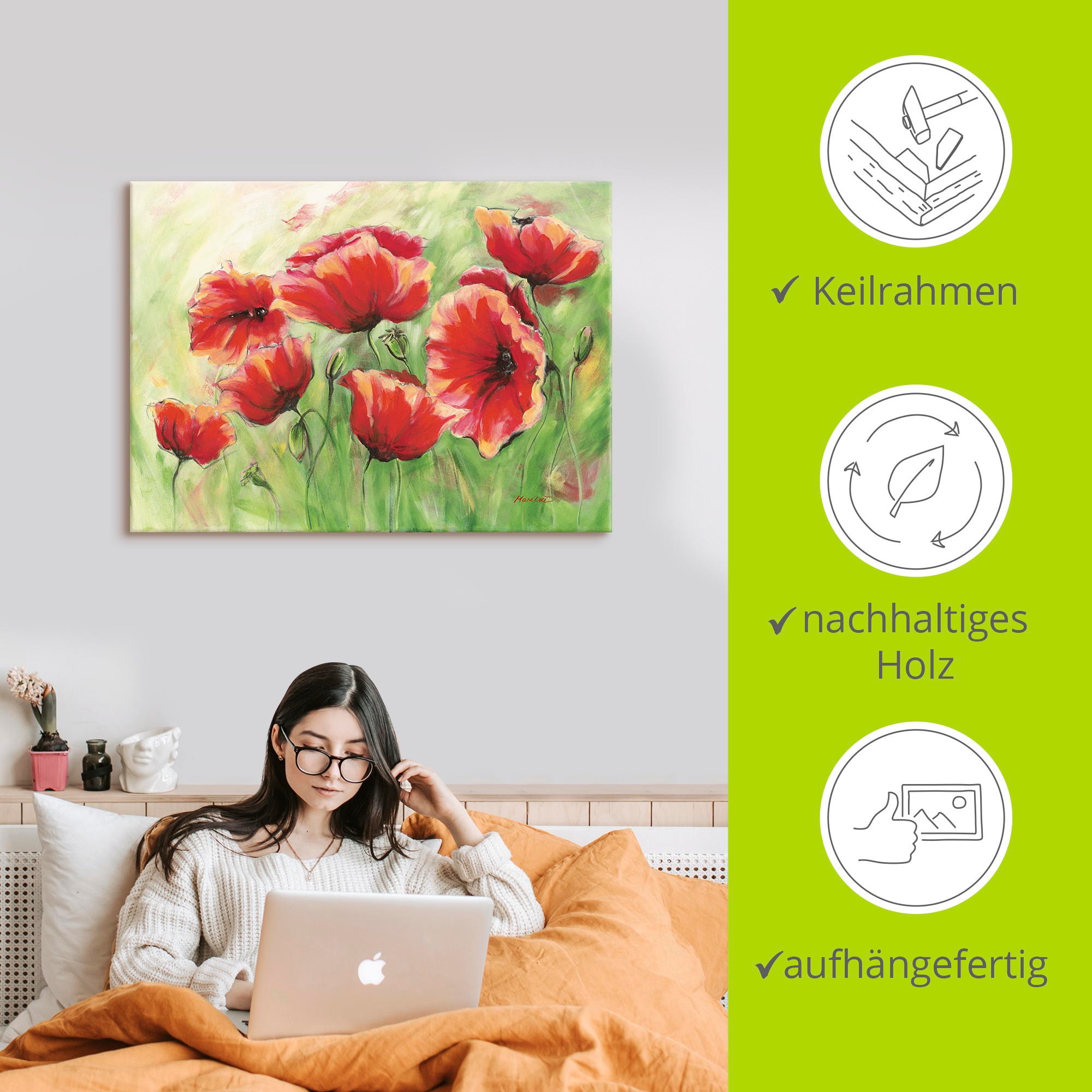 Artland Wandbild »Rote Mohnblumen II«, Blumen, (1 St.), als Leinwandbild, Poster in verschied. Grössen