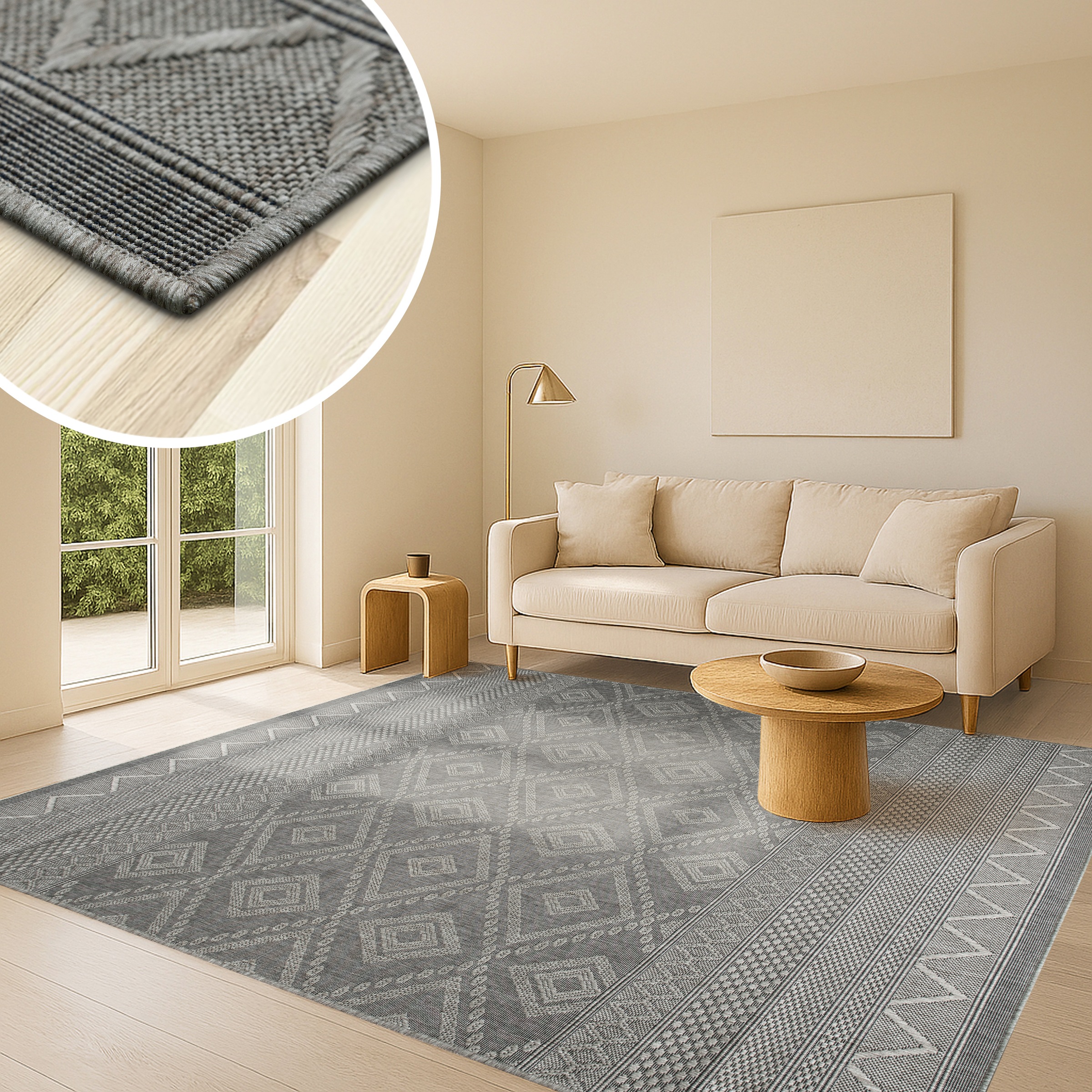 my home Tapis »Toronto auch als Läufer erhältlich« Rectangulaire 3 mm Höhe In- und Outdoor geeignet, Sisal-Optik, Wetterfest & UV-beständig, Boho