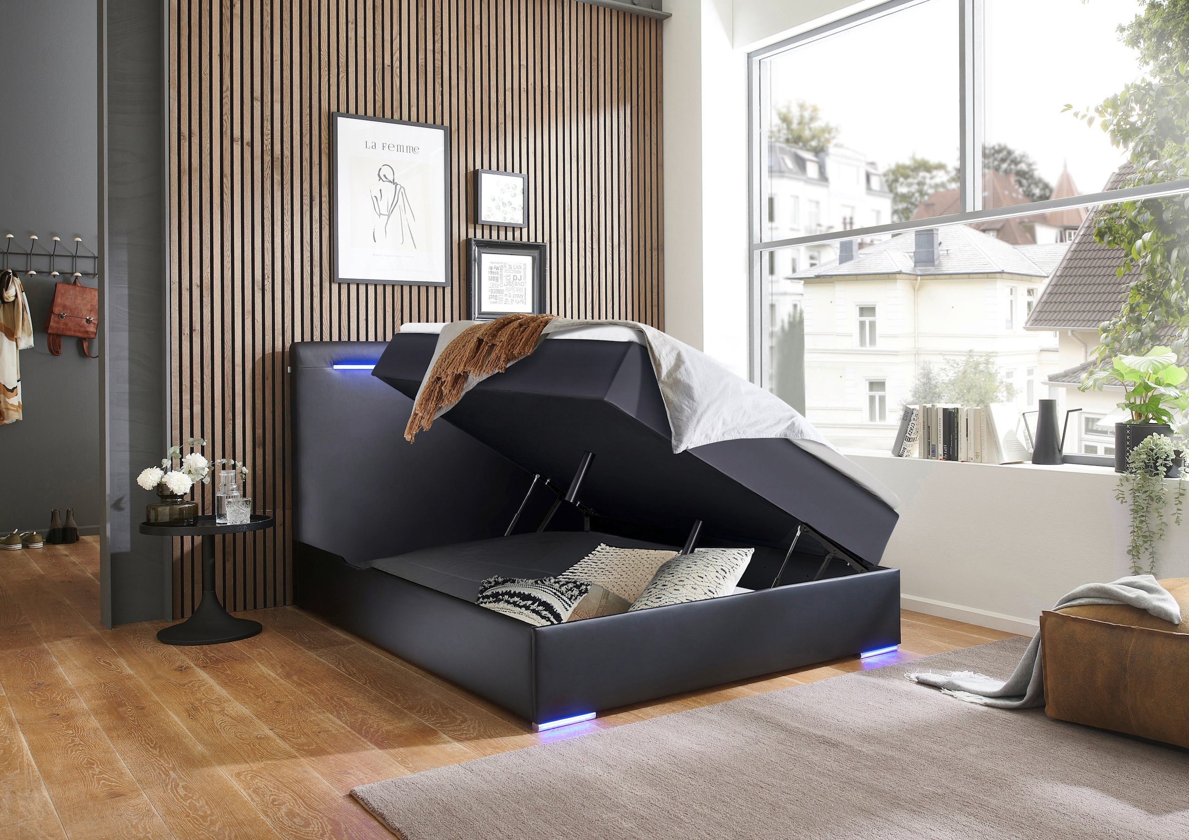 meise.möbel Boxbett »Candela inkl. Bettkasten, Topper & LED-Beleuchtung an Kopfteil & Füssen«