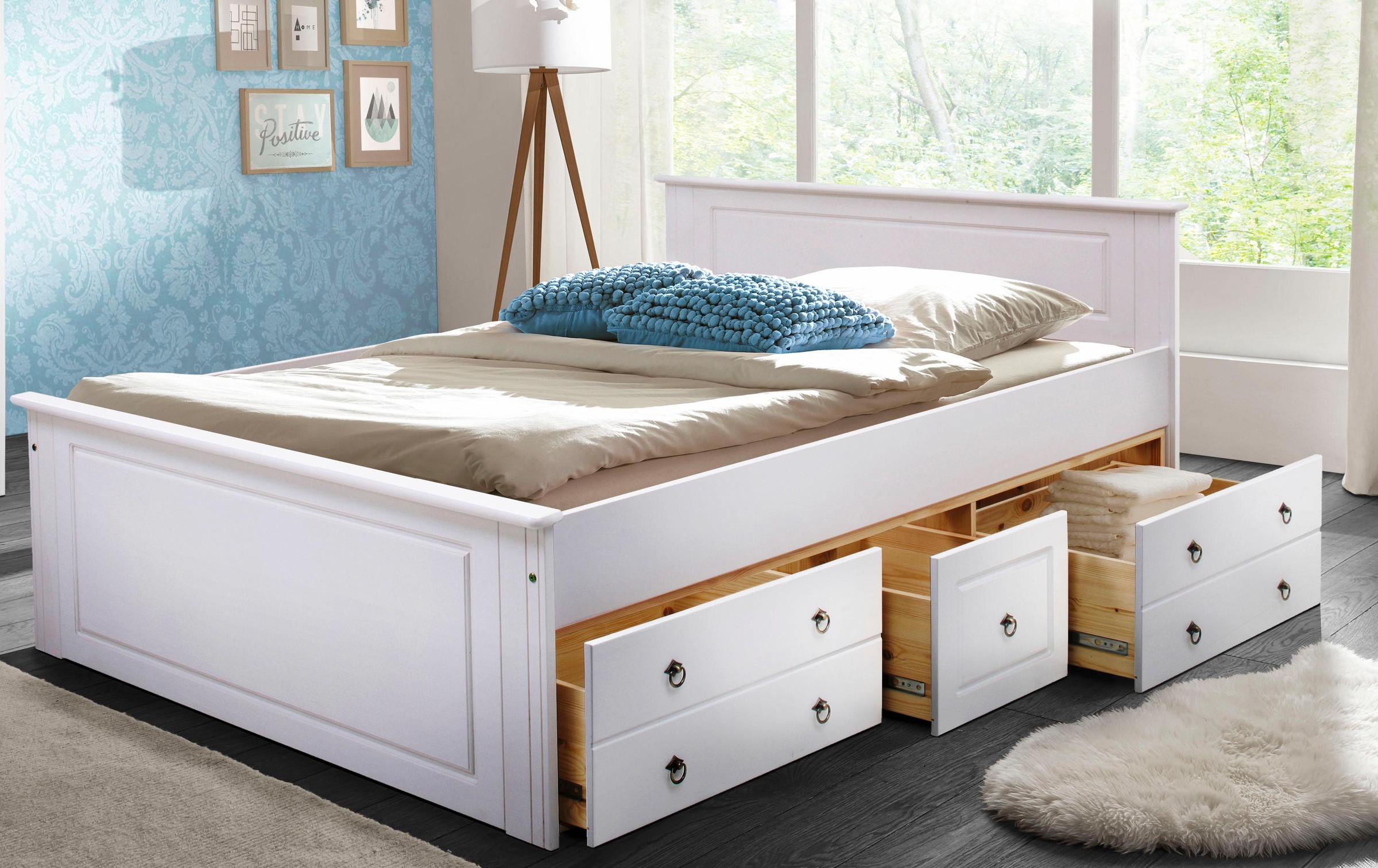 Image of GOODproduct Massivholzbett "Hugo, FSC zertifiziert, Landhausstil, zeitlos und edel" auch als Super Sparset inklusive Schubkästen, Stauraumbett, extra belastbar, Made in EU, viele Breiten