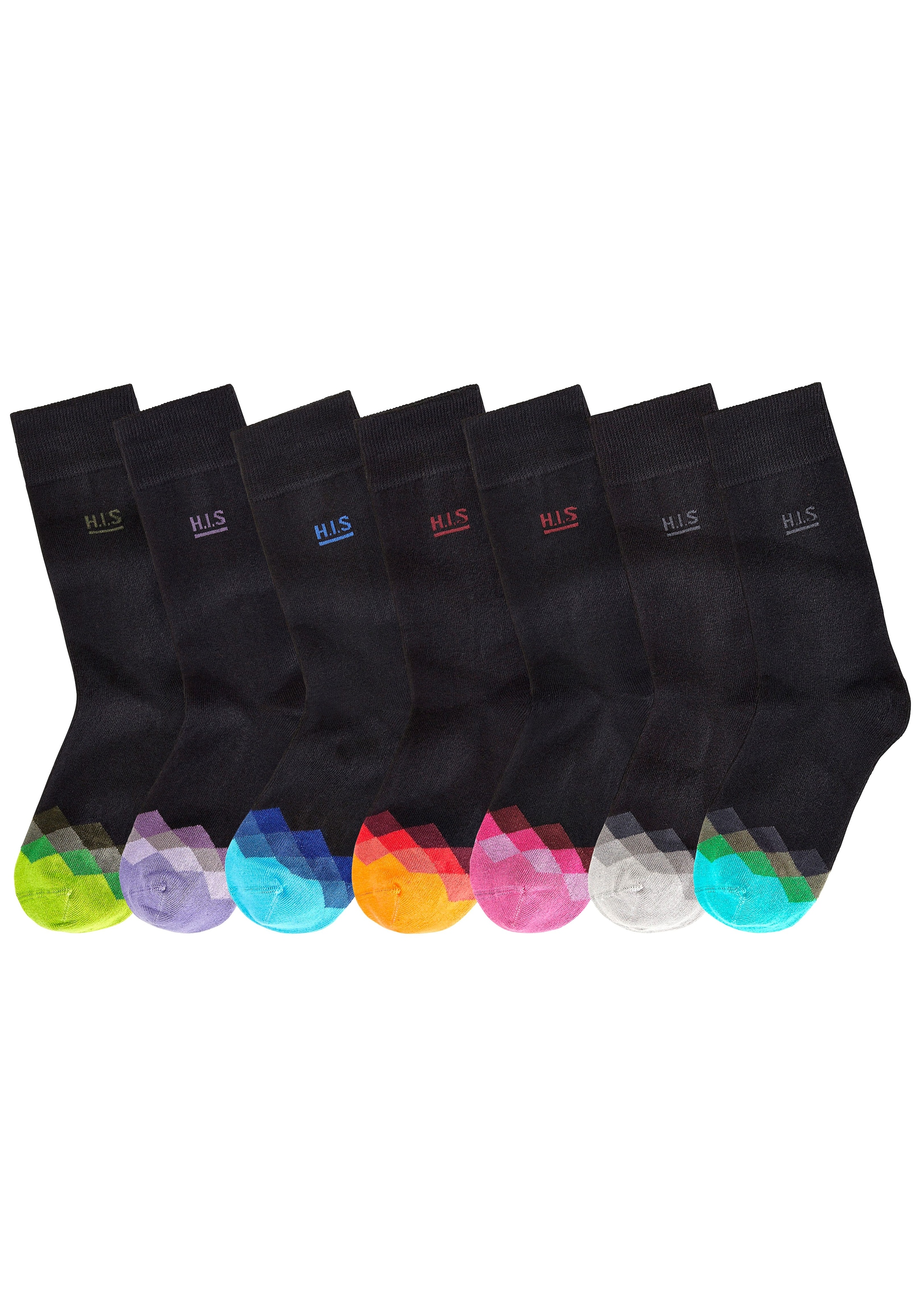 ♕ H.I.S Socken, (Set, 7 Paar), mit auf bunt Spitze versandkostenfrei gemusterter