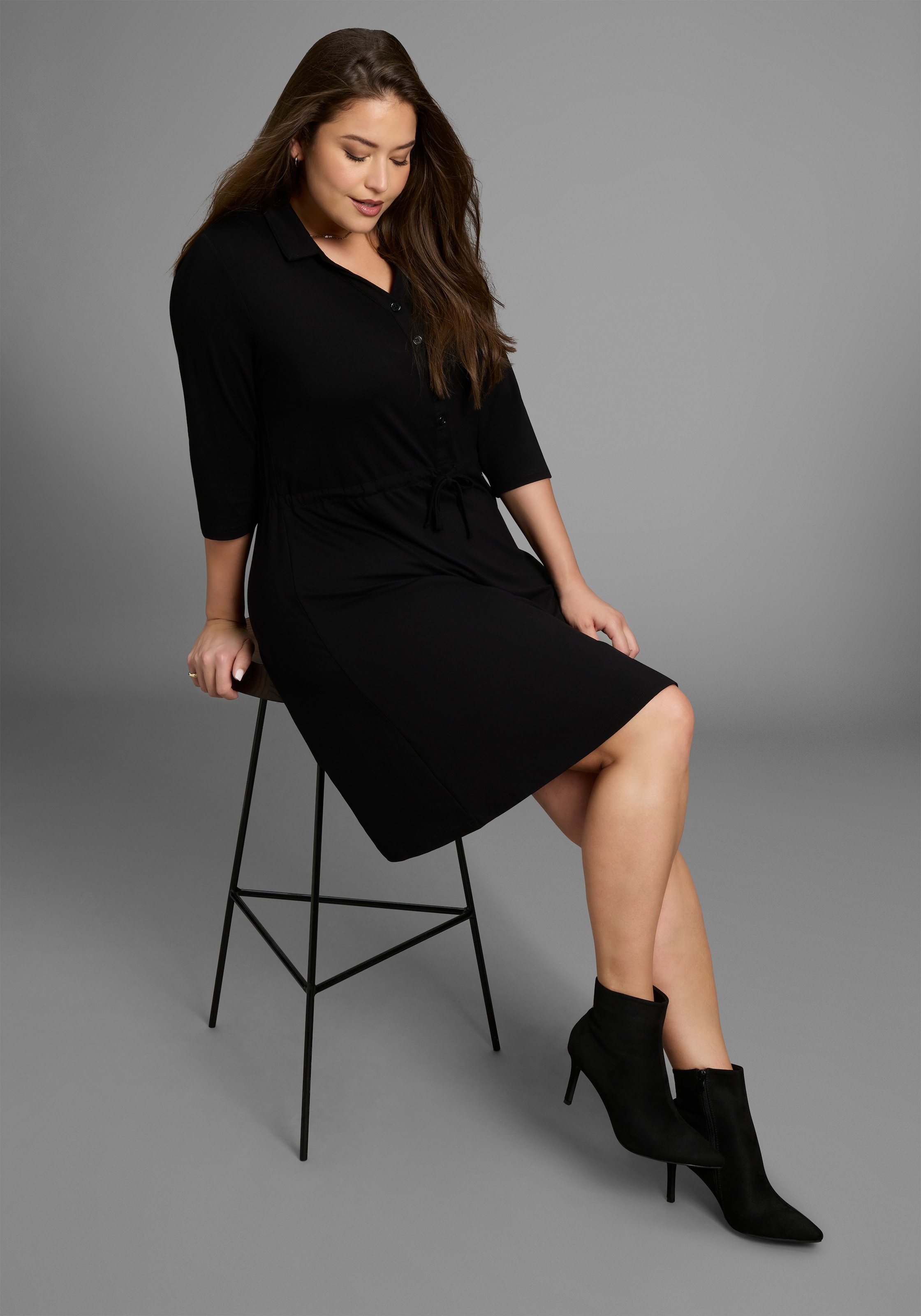 Image of Laura Scott CURVE Jerseykleid "Grosse Grössen" mit Polo-Kragen und taillierendem Tunnelzug
