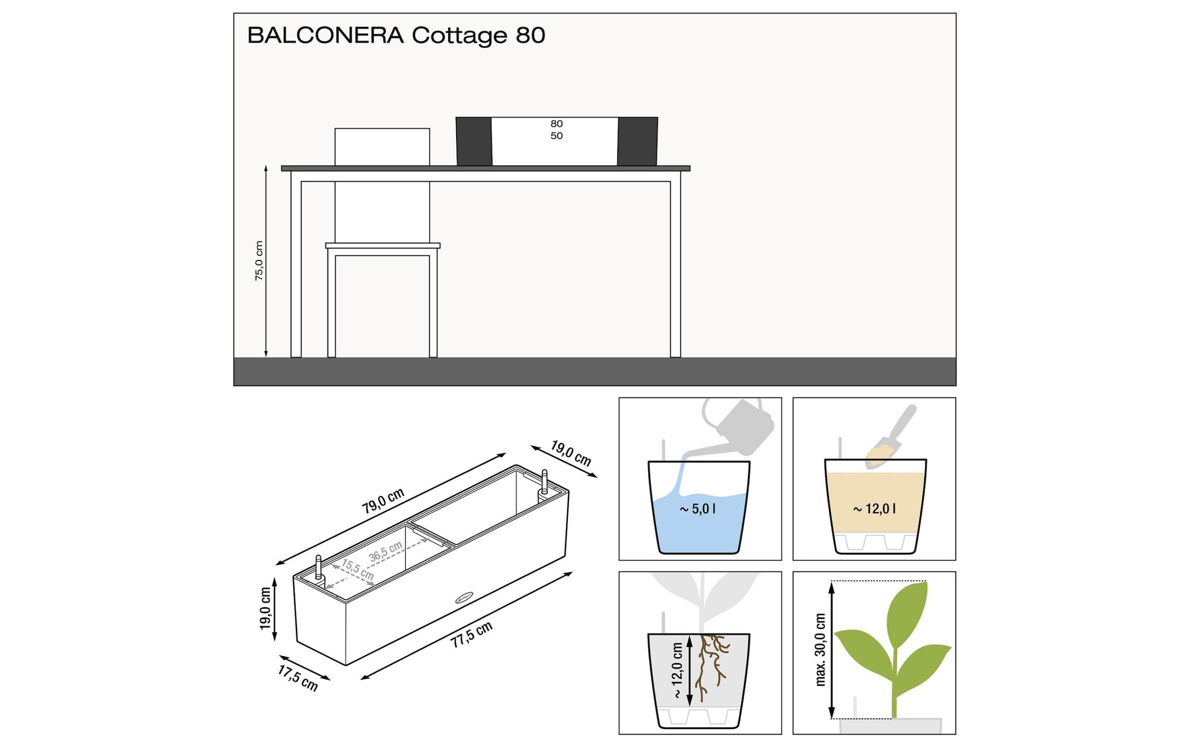  Blumentopf »Lechuza Balconera Cottage 80 Anthrazit«
