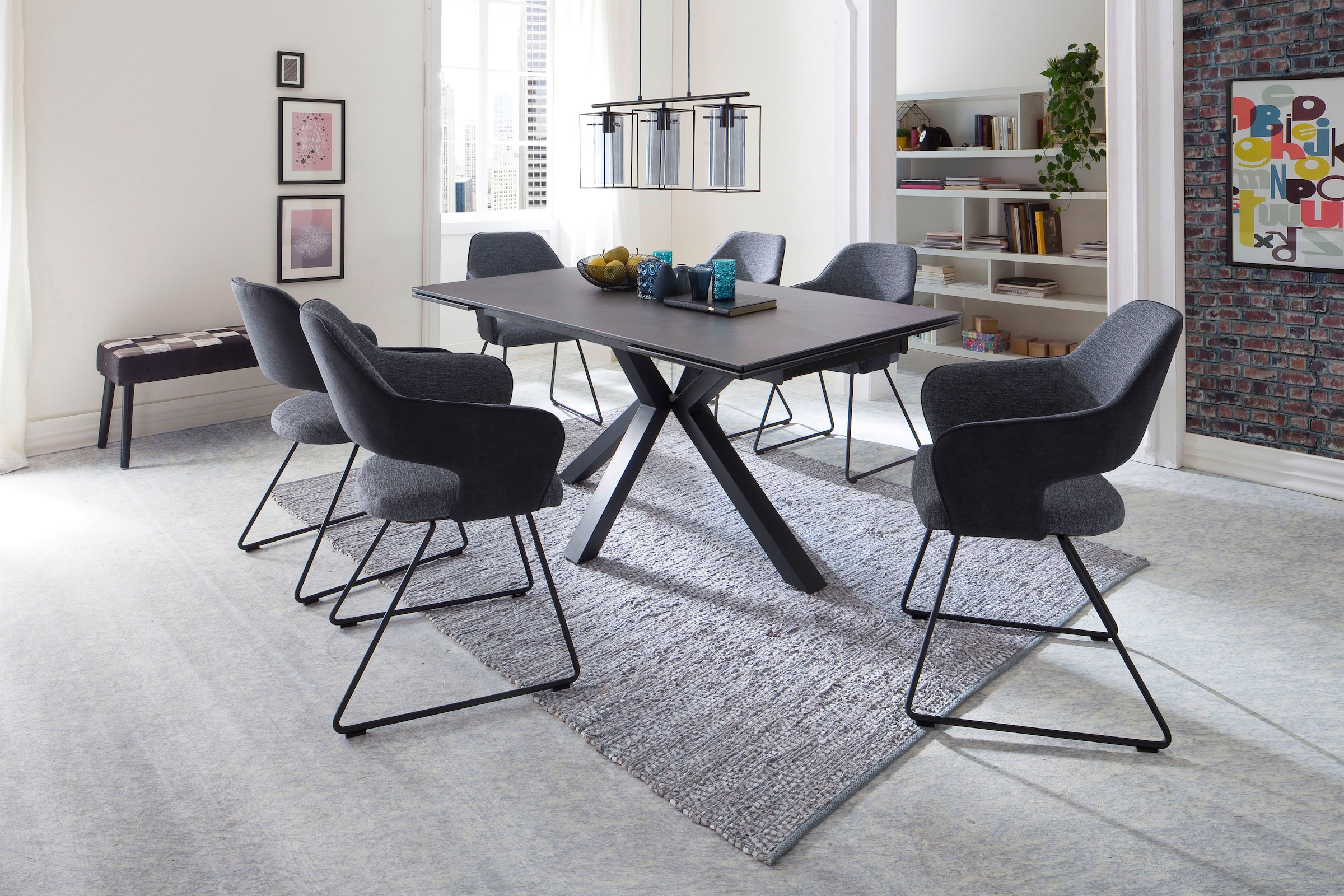 MCA furniture Table de salle à manger »Nagano« Esstisch Glas-Keramik mit Stirnauszug