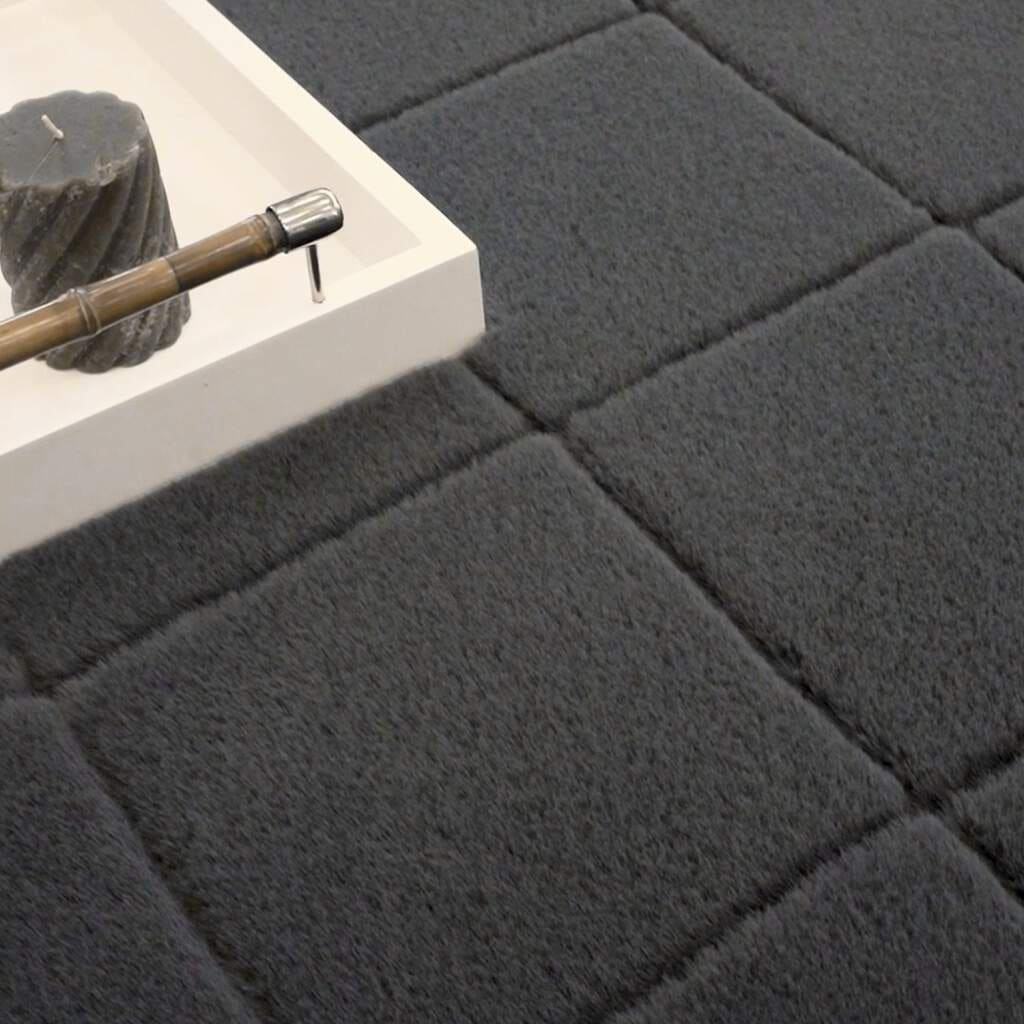 Carpet City Hochflor-Teppich »Moment«, rechteckig, 31 mm Höhe, besonders weich, Kaninchen Fell Haptik, 3D-Effekt, Rauten, Wohnzimmer