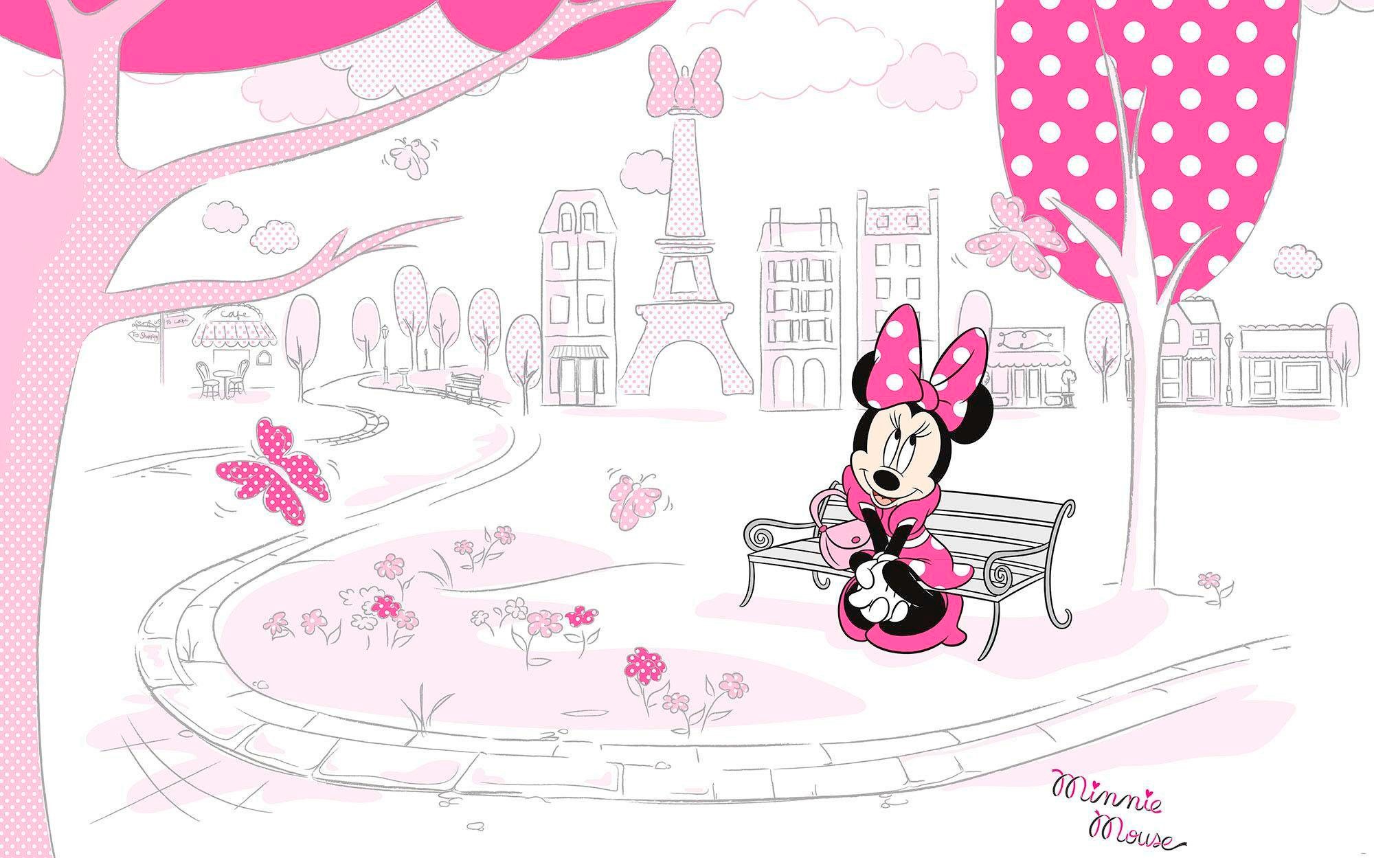 Image of Komar Vliestapete "Digitaldruck Vlies - Minnie in Paris - Grösse 400 x 250 cm" bedruckt glatt Wohnzimmer, Schlafzimmer