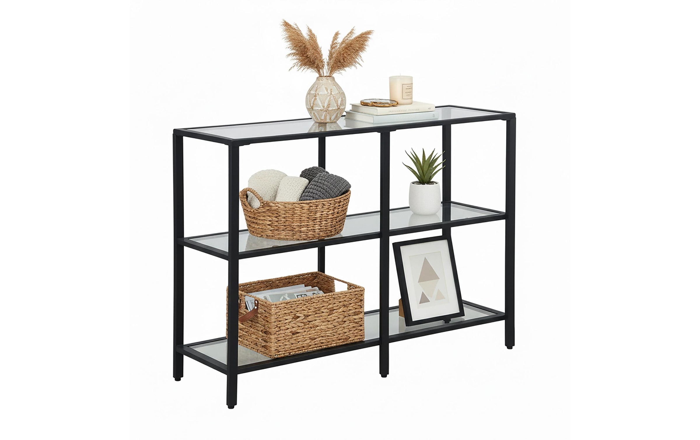 Image of relaxdays Konsolentisch "73 x 100 x 30 cm" Eleganter Ablagetisch mit Glasregalen