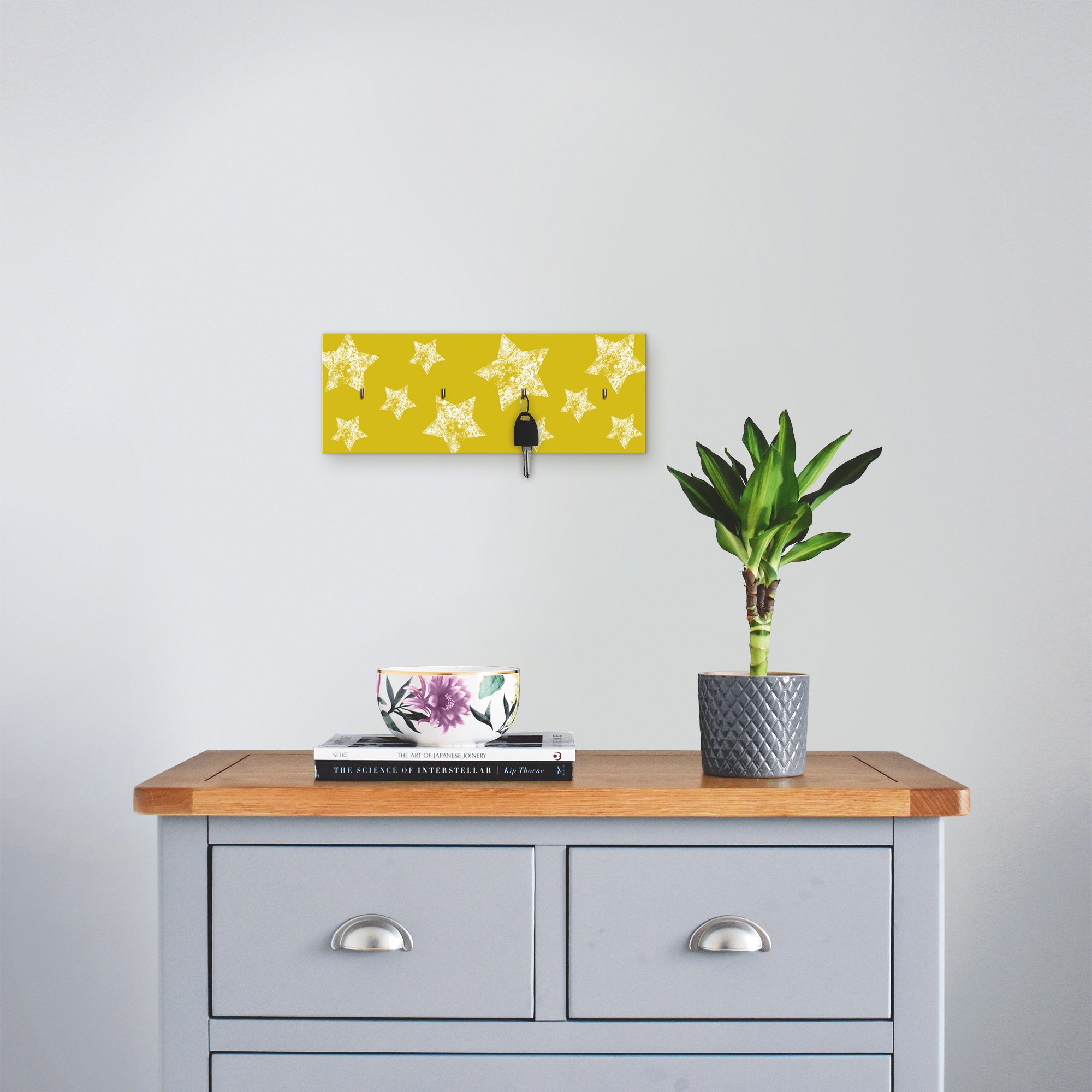 Image of Artland Hakenleiste »Sterne auf Senfgelb«, aus Holz mit 4 Schlüsselhaken – Schlüsselboard, Schlüsselbretter, Schlüsselhalter, Schlüsselaufhänger für den Flur – Stil: Modern bei Ackermann Versand Schweiz