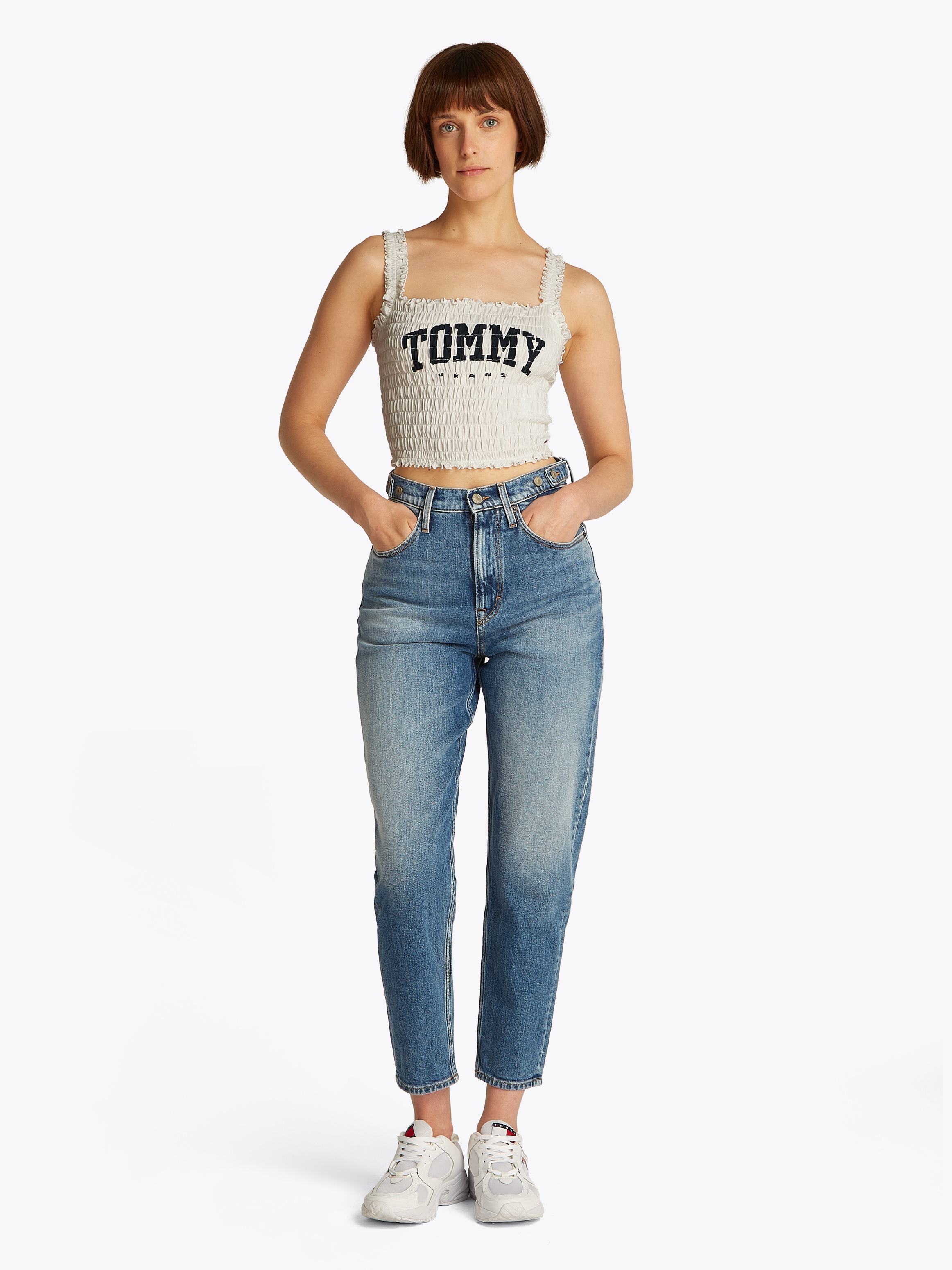 Tommy Jeans Smoktop »TJW SMOCK VARSITY BRALETTE« in Smok-Optik