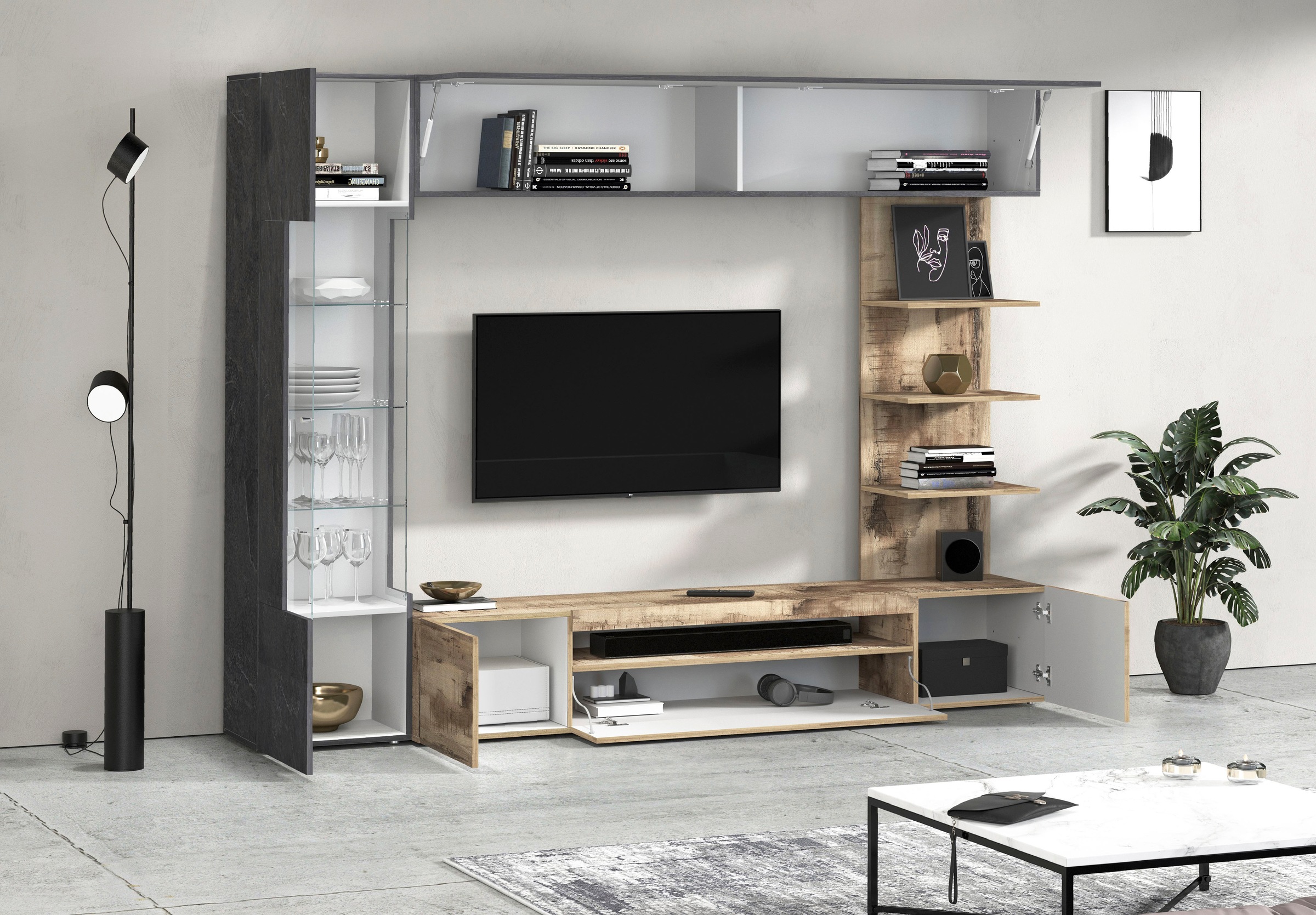 GOODproduct Wohnwand »Wohnwand New Egypt, Anbauwand, Medienwand, Wohnzimmerwand« Weiss in Hochglanz, alle anderen Farben in matter Ausführung., 4 Stk. tlg.