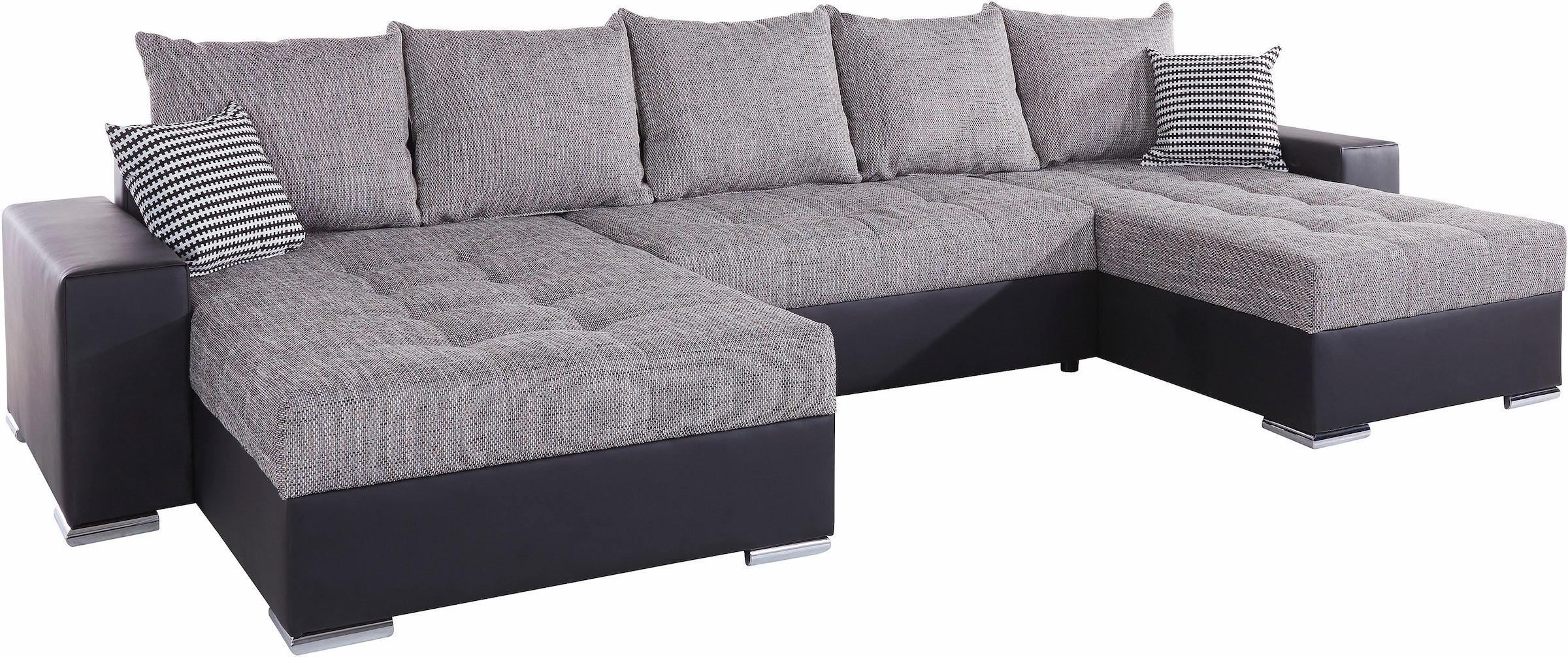 COLLECTION AB Wohnlandschaft »XXL-Josy U-Form, Breite 333 cm, mit 2 Recamieren 77 & 97 cm«, inkl. Bettfunktion, Bettkasten, mit 5 gleich grossen Rückenkissen