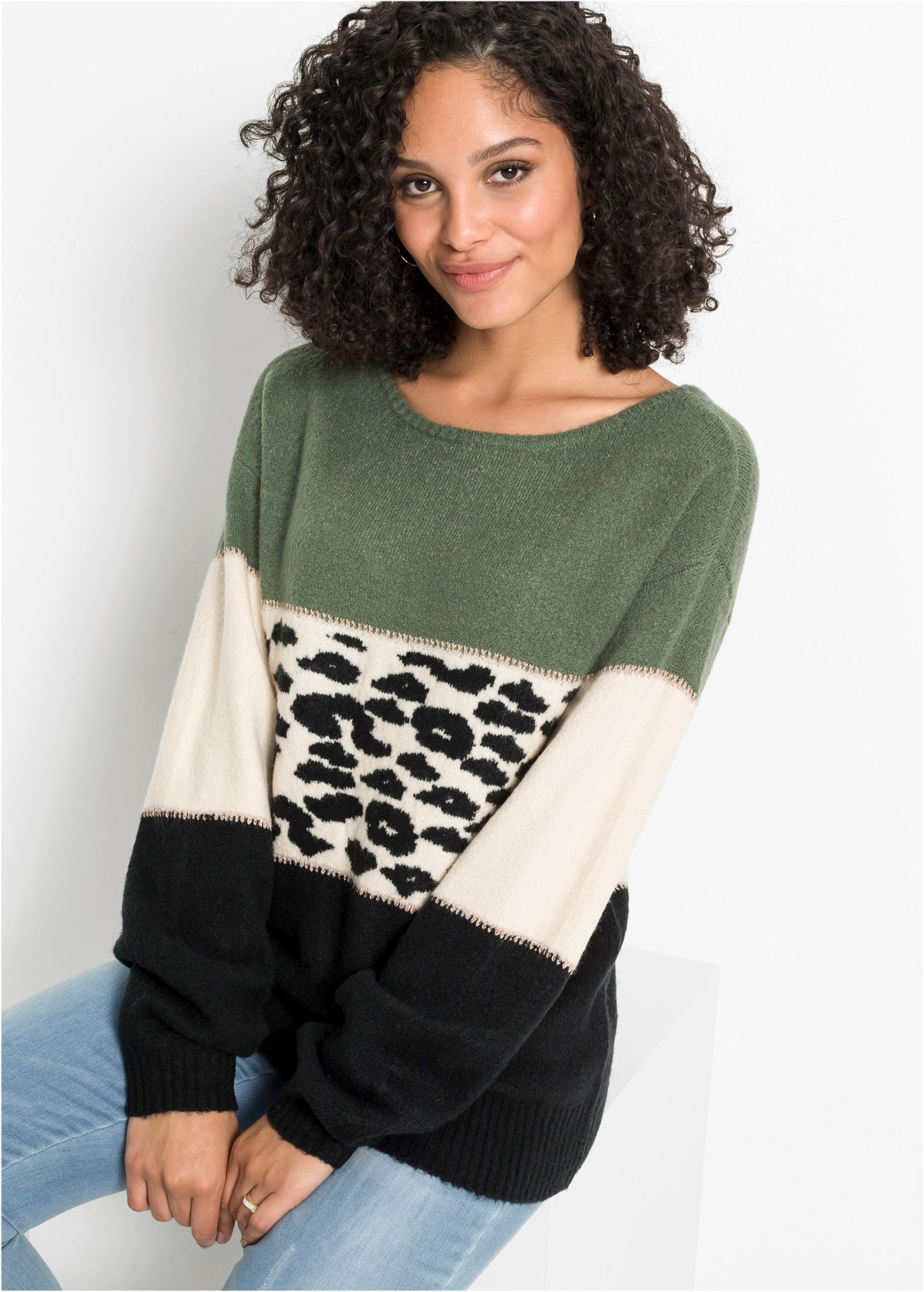 Image of bonprix Strickpullover "Oversize-Pullover" mit gemustertem Design, mit Glitzergarn Details, Materialmix