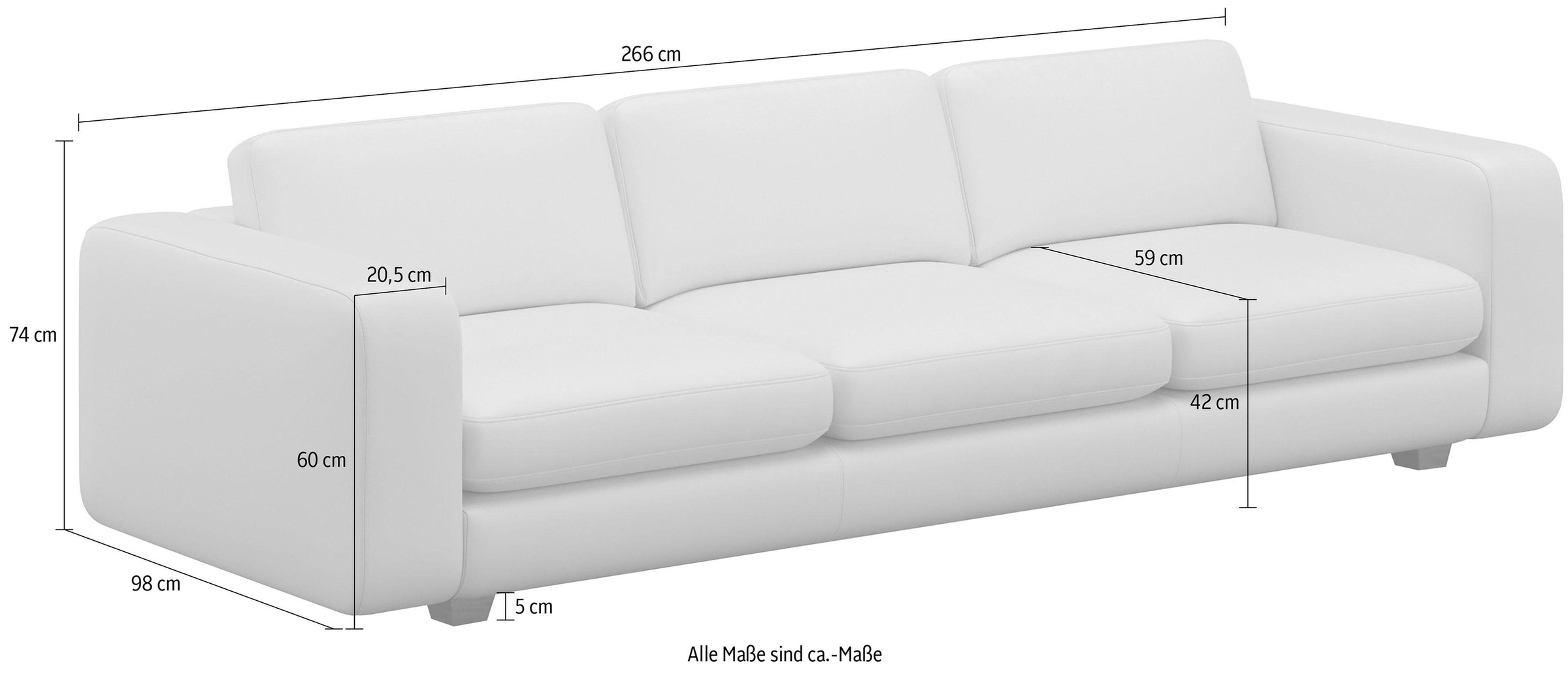 machalke® 4-Sitzer »valentino«, mit breiten Armlehnen, Füsse Walnuss, Breite 266 cm