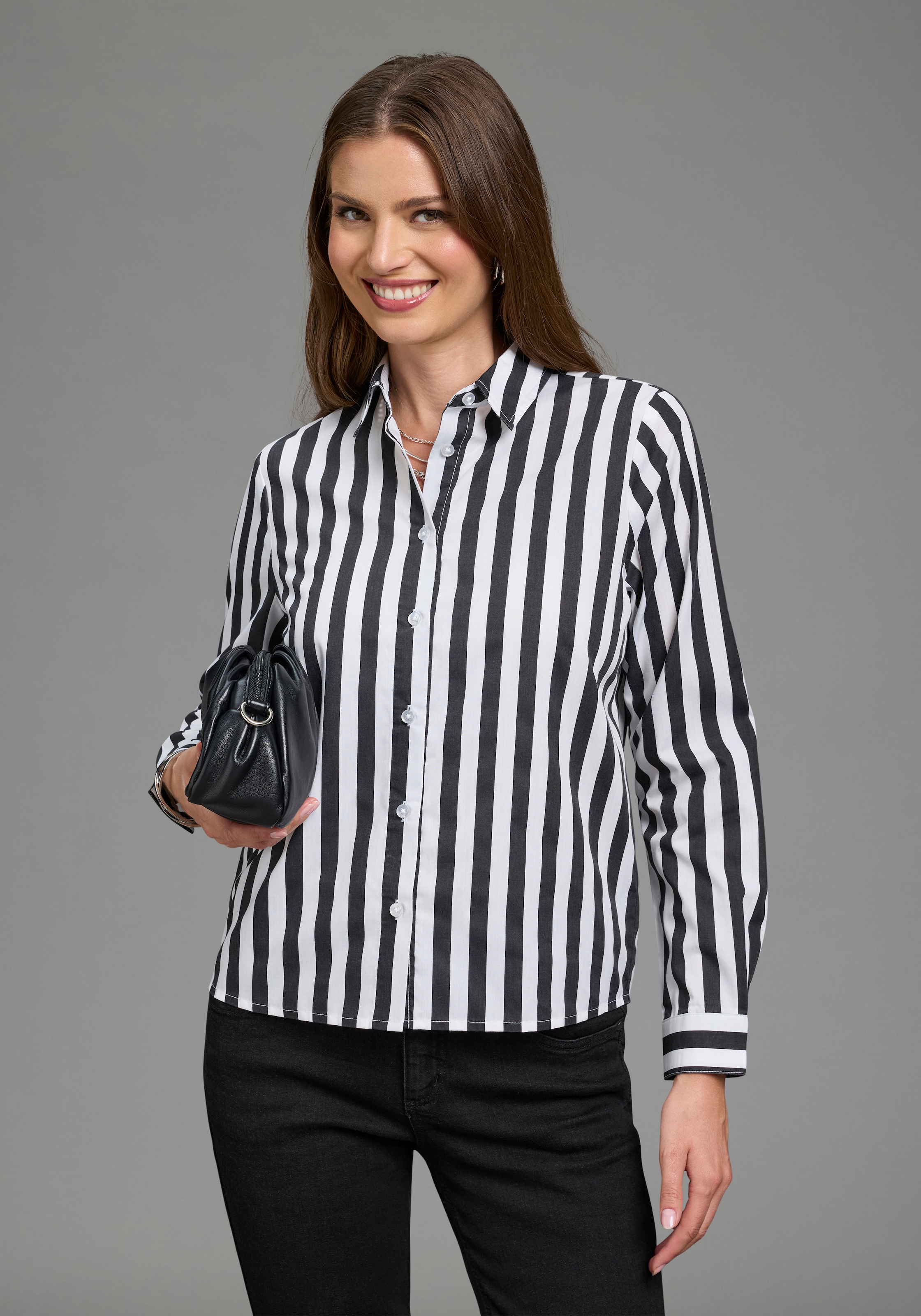 Image of Laura Scott Klassische Bluse figurumspielende Passform, mit 1-Knopf-Manschette, gestreifte Optik