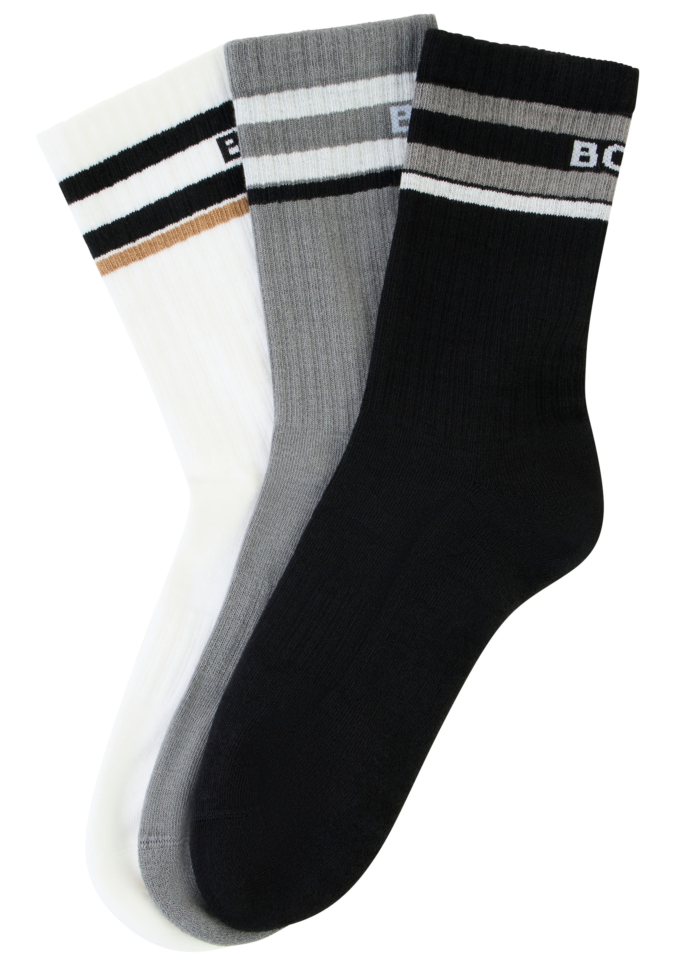 BOSS Chaussettes »Rib Stripe« Packung,  elastisch, mit Rippstrick, verstärkter Fersen- und Zehenbereich