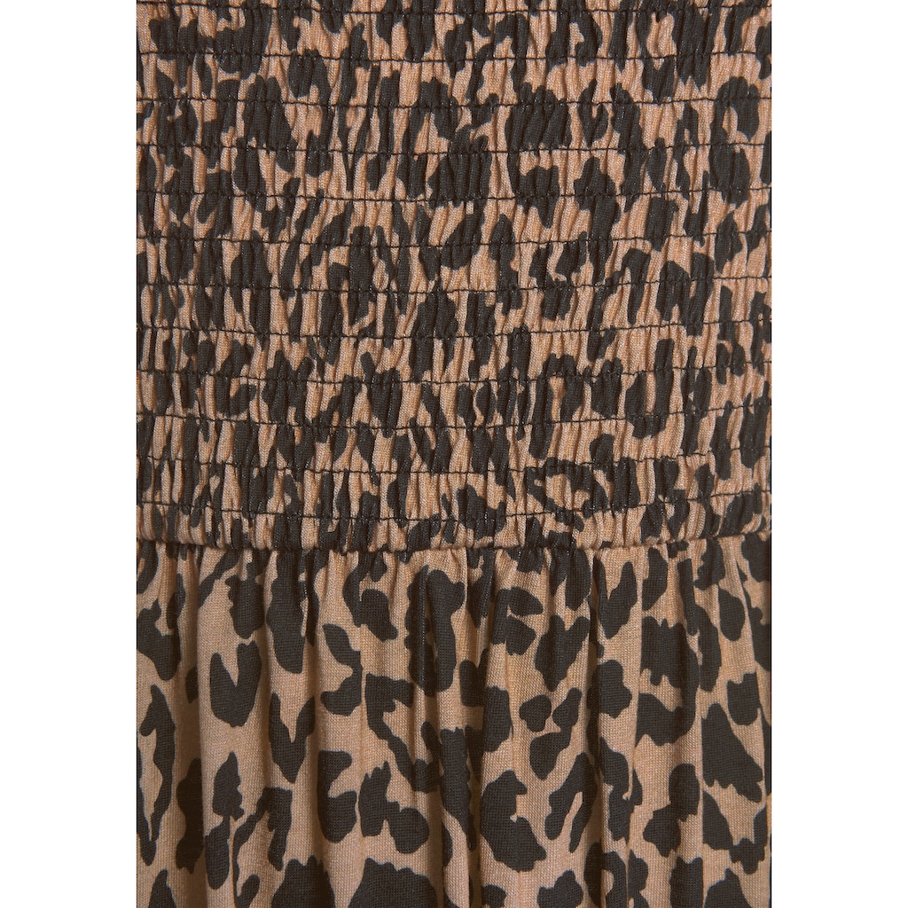 Buffalo Midikleid, mit gesmoktem Oberteil und Animalprint, Leokleid, Sommerkleid