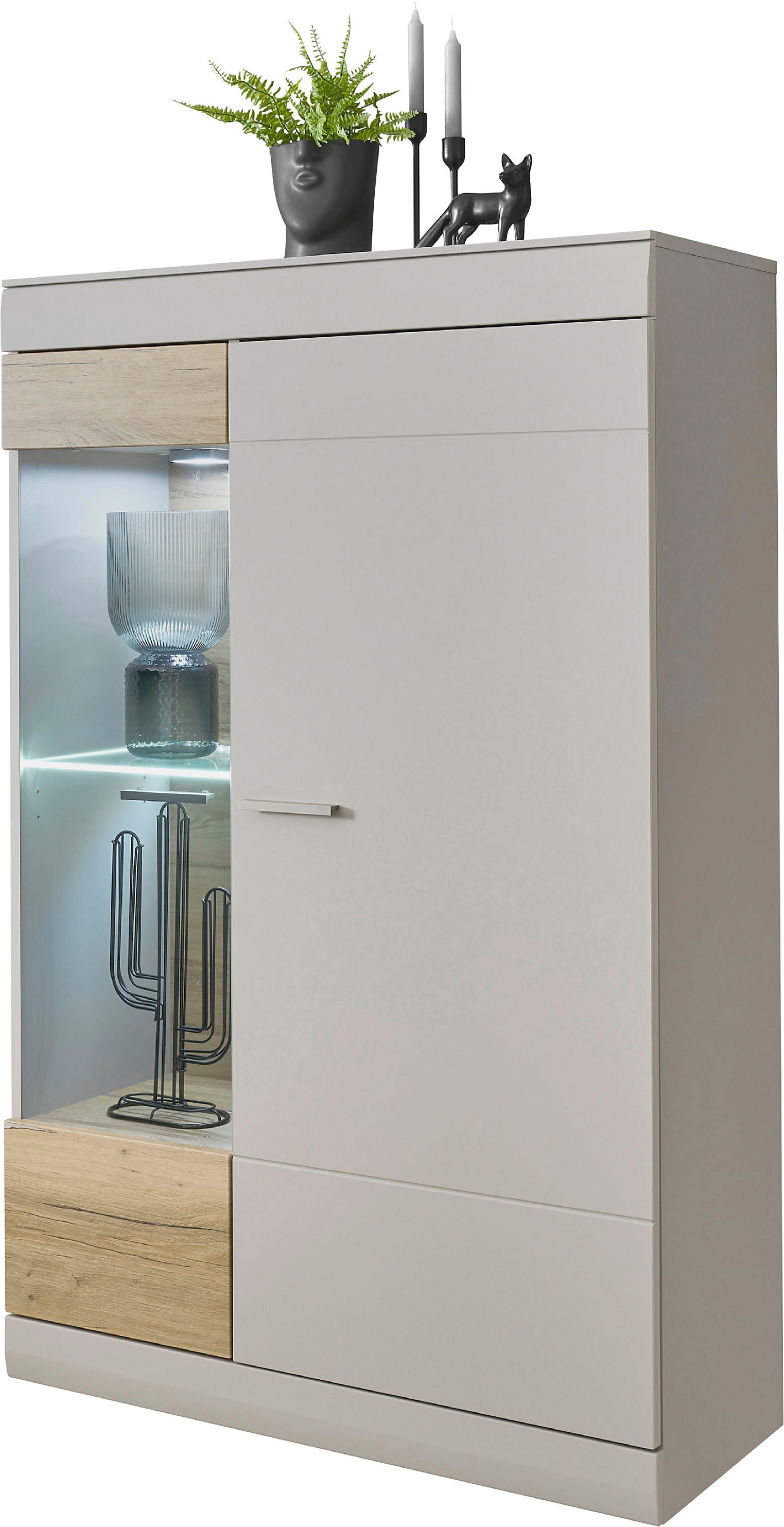 INOSIGN Vitrine »SCARA«, mit Applikation Zinneiche Dekor, Breite 90 cm, mit Softclose-Funktion