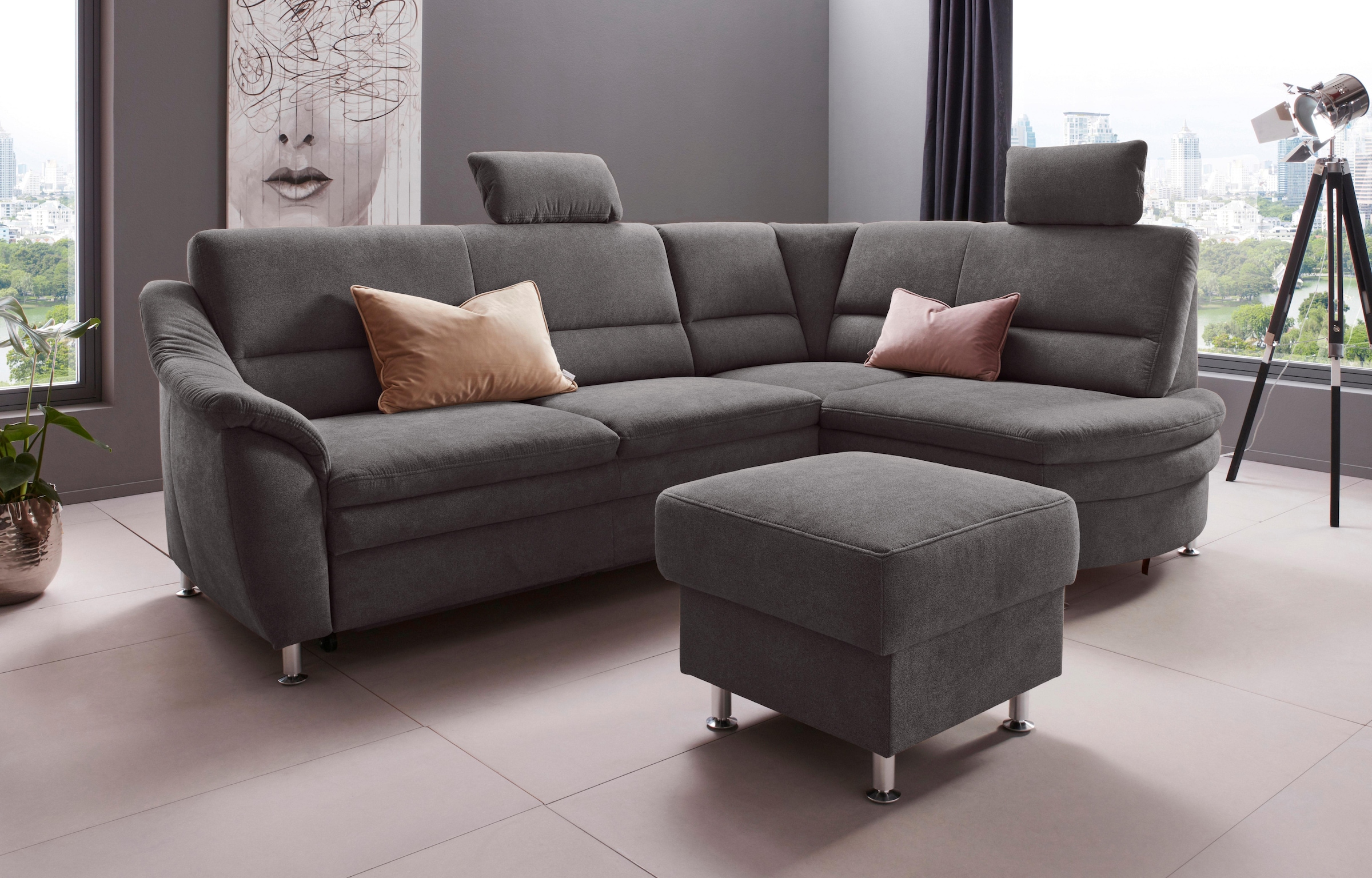 Places of Style Ecksofa »Cardoso L-Form«, Federkern, wahlweise mit Bett, Schubkasten