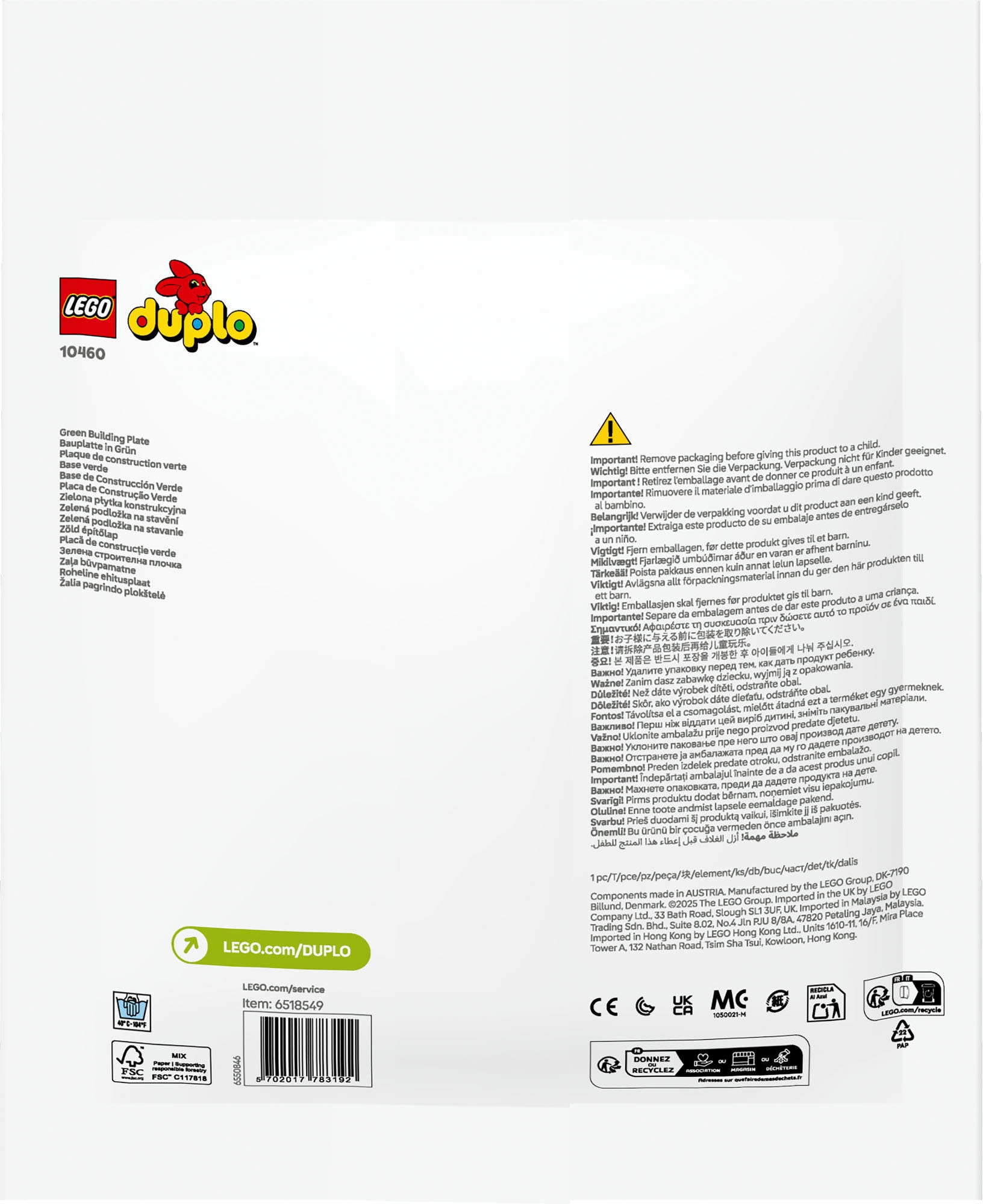 LEGO® Konstruktionsspielsteine »Bauplatte in Grün (10460), LEGO DUPLO Classic« Made in Europe