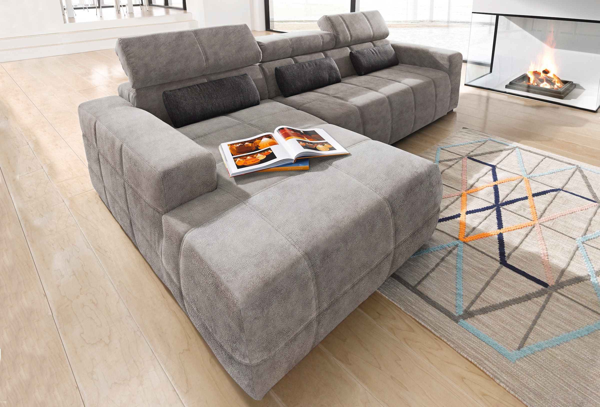 DOMO collection Ecksofa »Brandon grosse Ausführung B/T/H: 289/177/80 cm, auch in Leder und Cord«, mit Kopfteilverstellung, wahlweise Sitztiefenverstellung, L-Form
