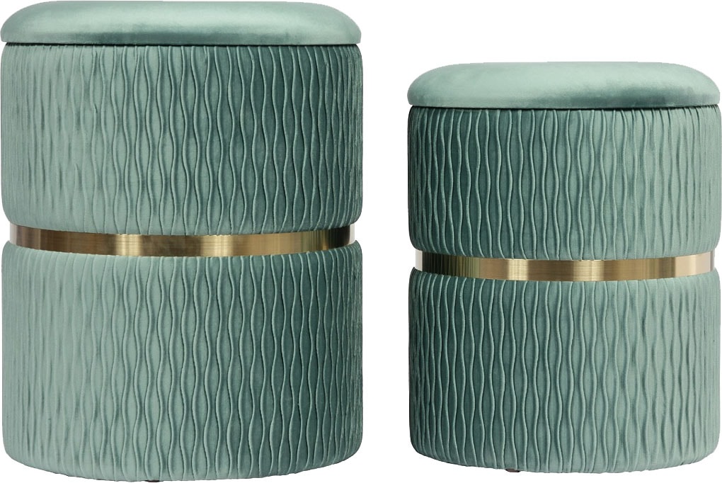 Kayoom Polsterhocker »Hocker Zora 425 2er-Set, Praktischer und versteckter Stauraum« Set, 2 Stk. tlg. 2er-Set mit Stauraum, ineinander stapelbar, goldener Ring