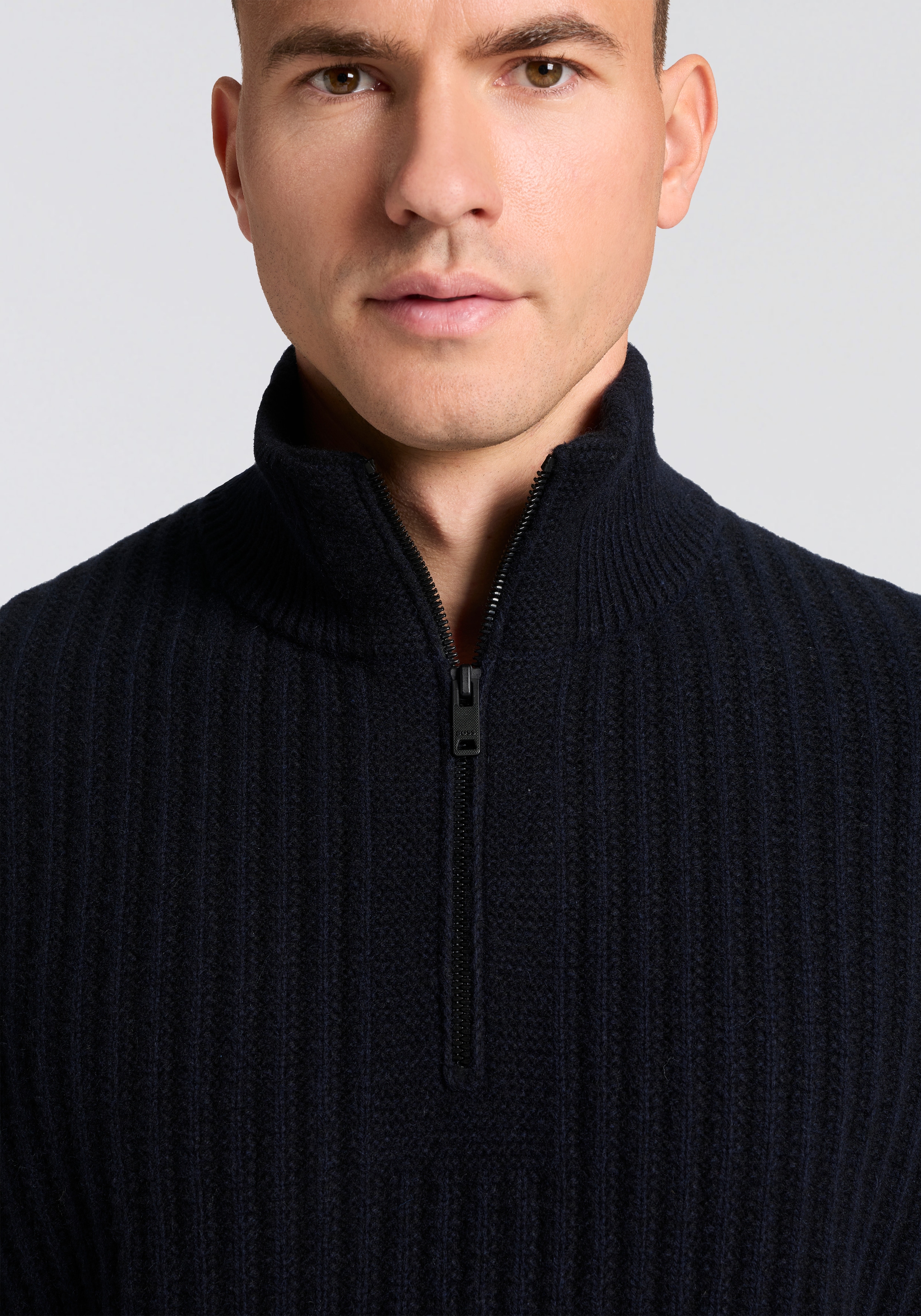 BOSS ORANGE Pull en tricot »Kwinter« Troyer-Kragen, Rippstrick, relaxed fit