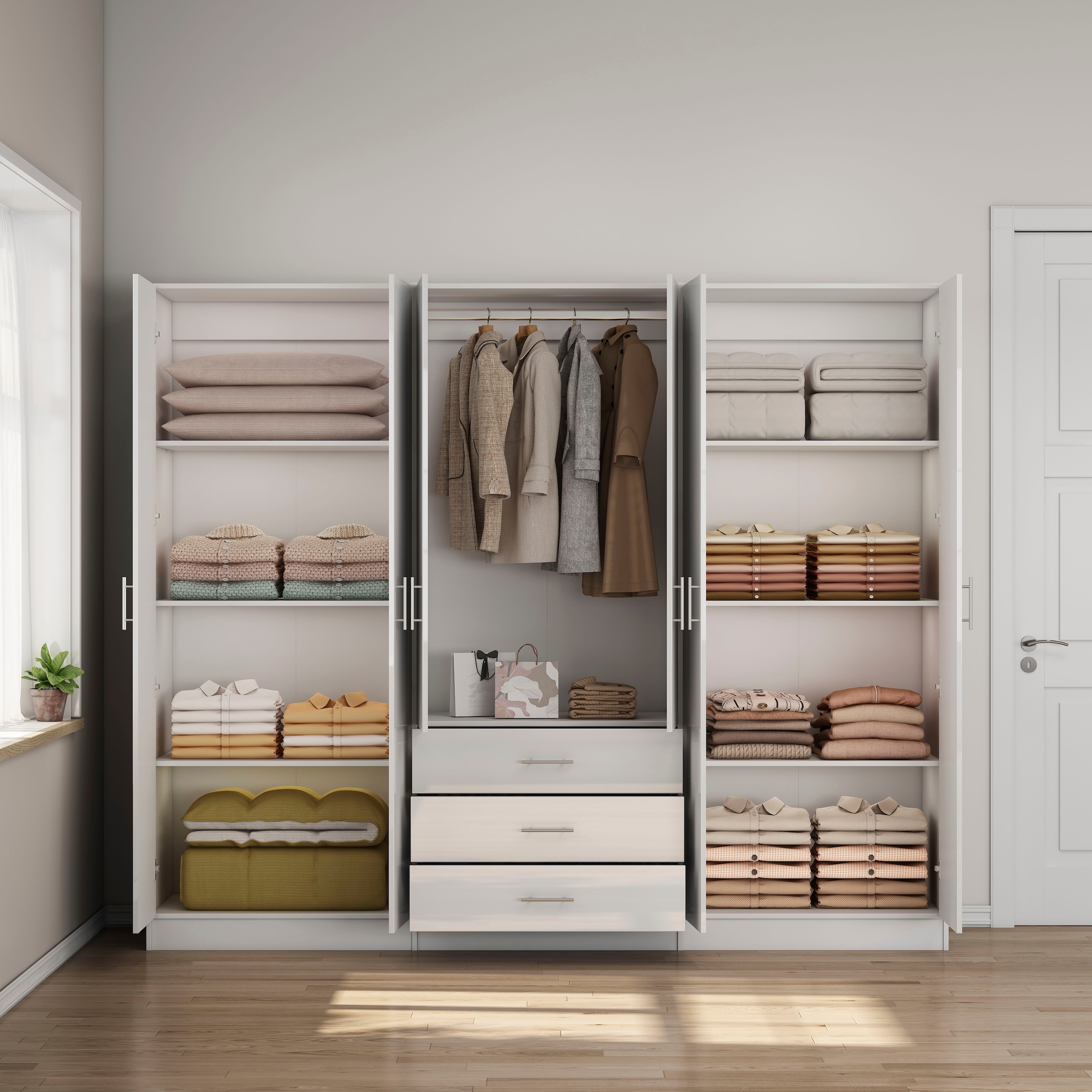 GOODproduct Kleiderschrank »Trento Schlafzimmerschrank Garderobe hochglanz« Schrank mit 6 Türen und 3 Schubladen, höchglänzende Fronten