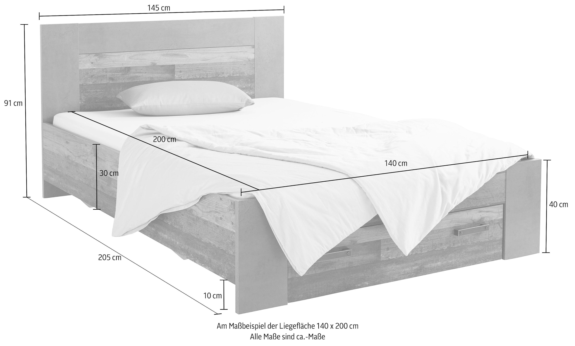 FORTE Bett »Clif, Jugendbett, Belastbarkeit 120 KG, Schubkasten optional« Liegefläche 140cmx200cm,  Industrial Design