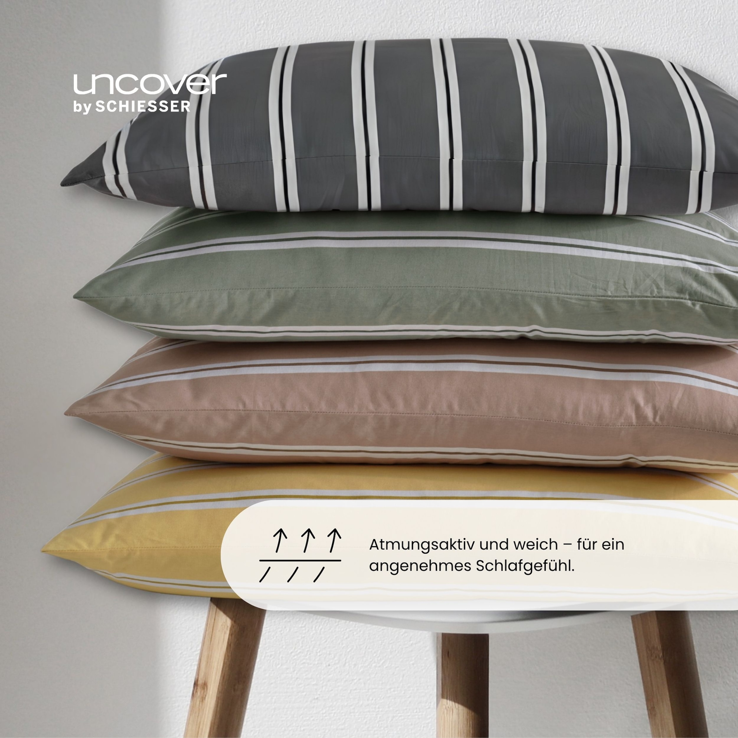 uncover by SCHIESSER Linge de lit »Colorado mit Streifen in angesagten Farben, 135x200 cm + 80x80 cm« 2 cuis Made in Green
