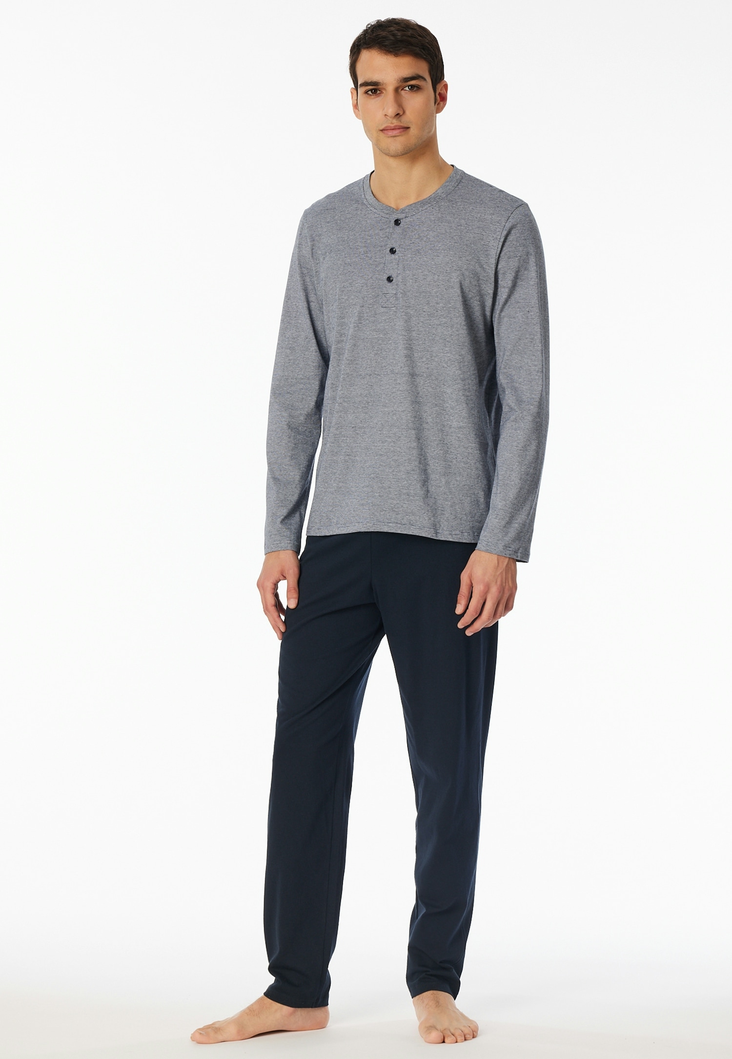 Image of Schiesser Schlafanzug "Casual Essentials" 2 tlg. mit feinen, gestrickten Ringeln, Knopfleiste, langärmelig