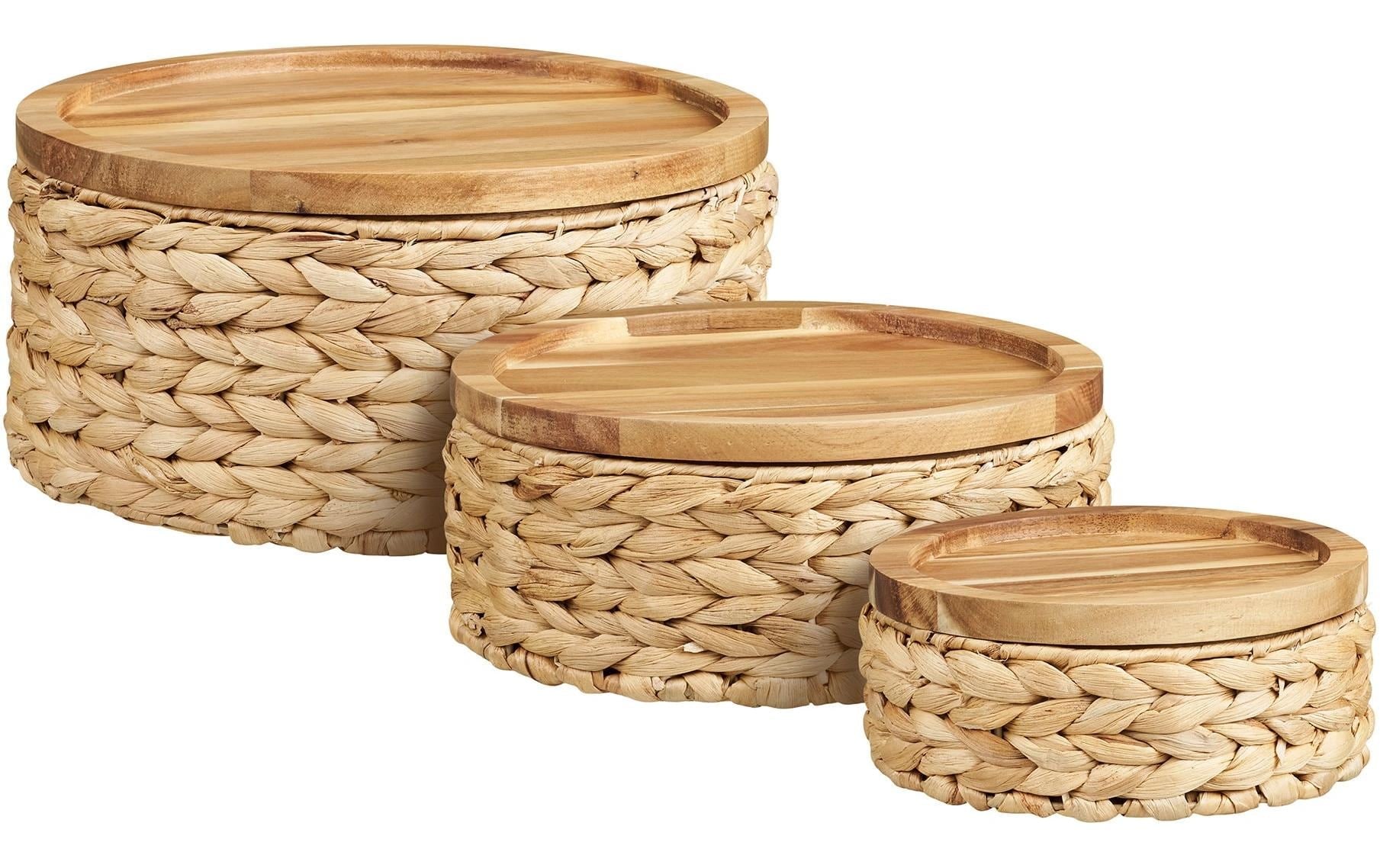 House Nordic Aufbewahrungsbox »Botofte, Wasserhyazinthe, 3er-Set« Aufbewahrungskörbe mit Holzdeckel im 3er-Set