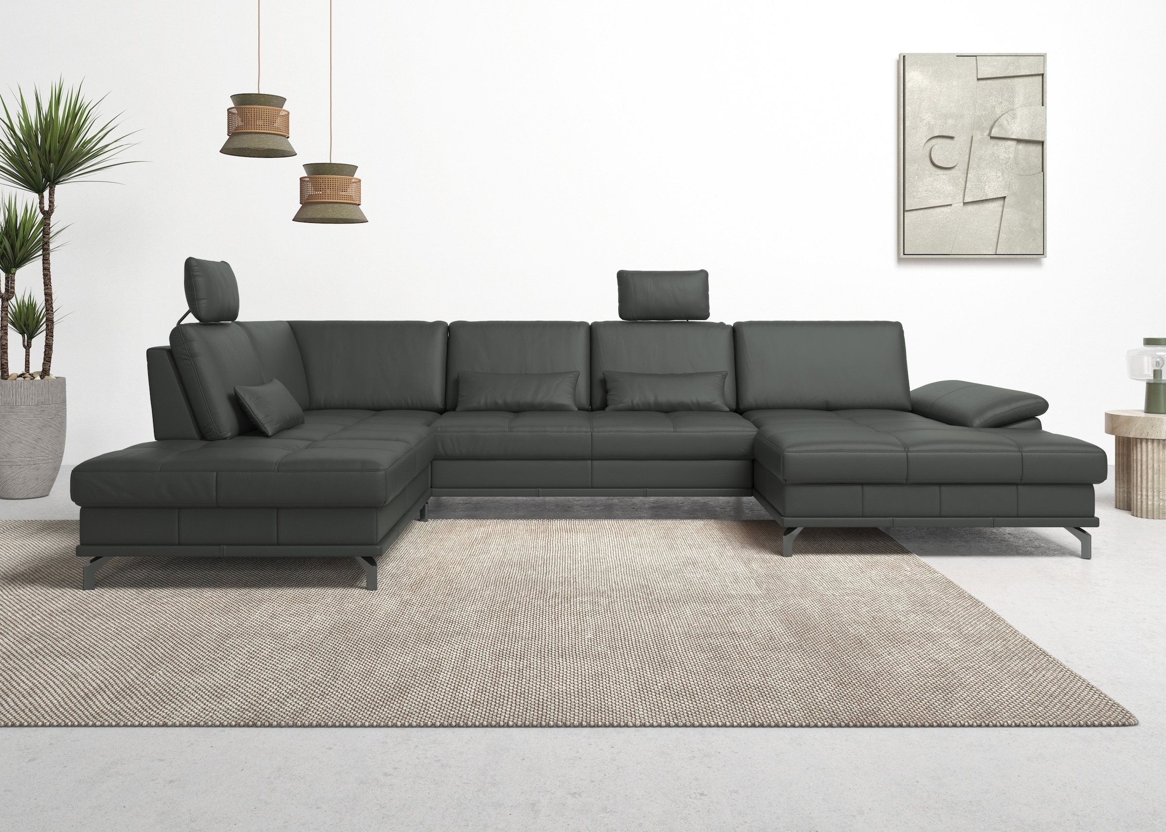 GOODproduct Wohnlandschaft »Costello U-Form, Sitztiefen- & Armteilverstellung, 3 Nierenkissen« optional Schlaffunktion & Stauraum, Federkern, Leder