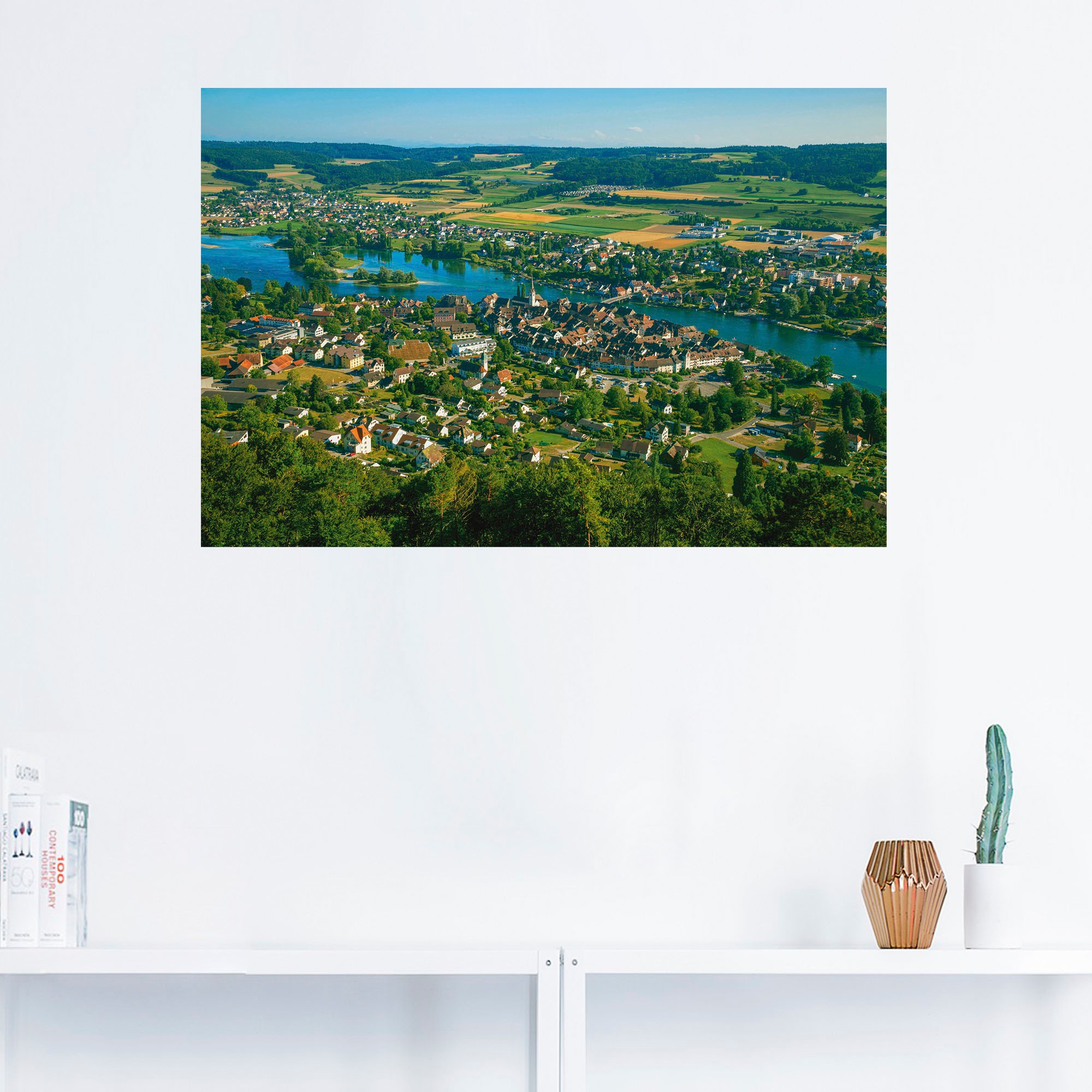Artland Wandbild »Blick Alubild, Schweiz, (1 St.), über in Rhein«, Wandaufkleber am Grössen Stein Poster kaufen als Leinwandbild, oder versch. bequem