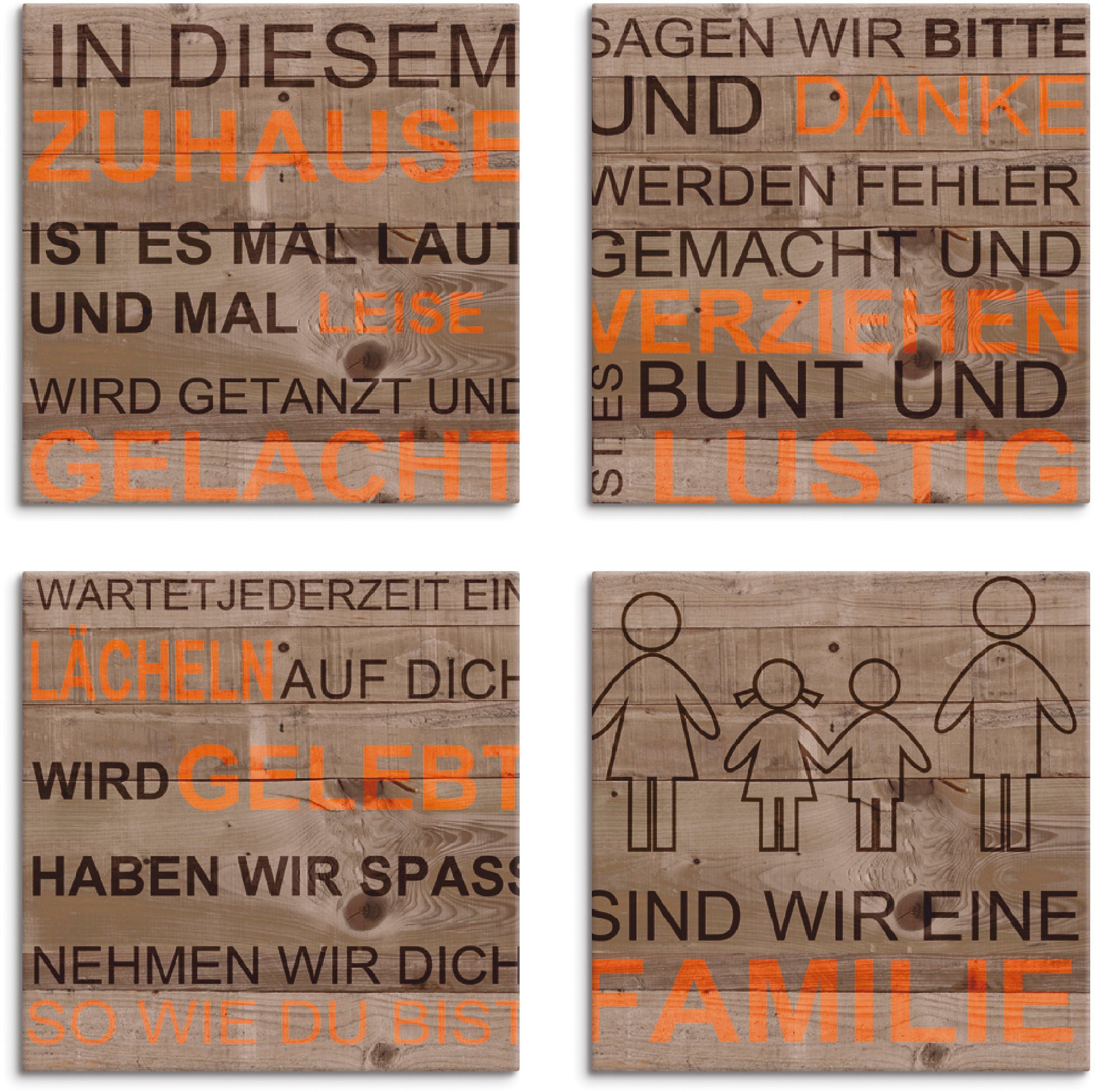 Image of Artland Leinwandbild »In diesem Zuhause - braun«, Sprüche & Texte, (4 St.) bei Ackermann Versand Schweiz