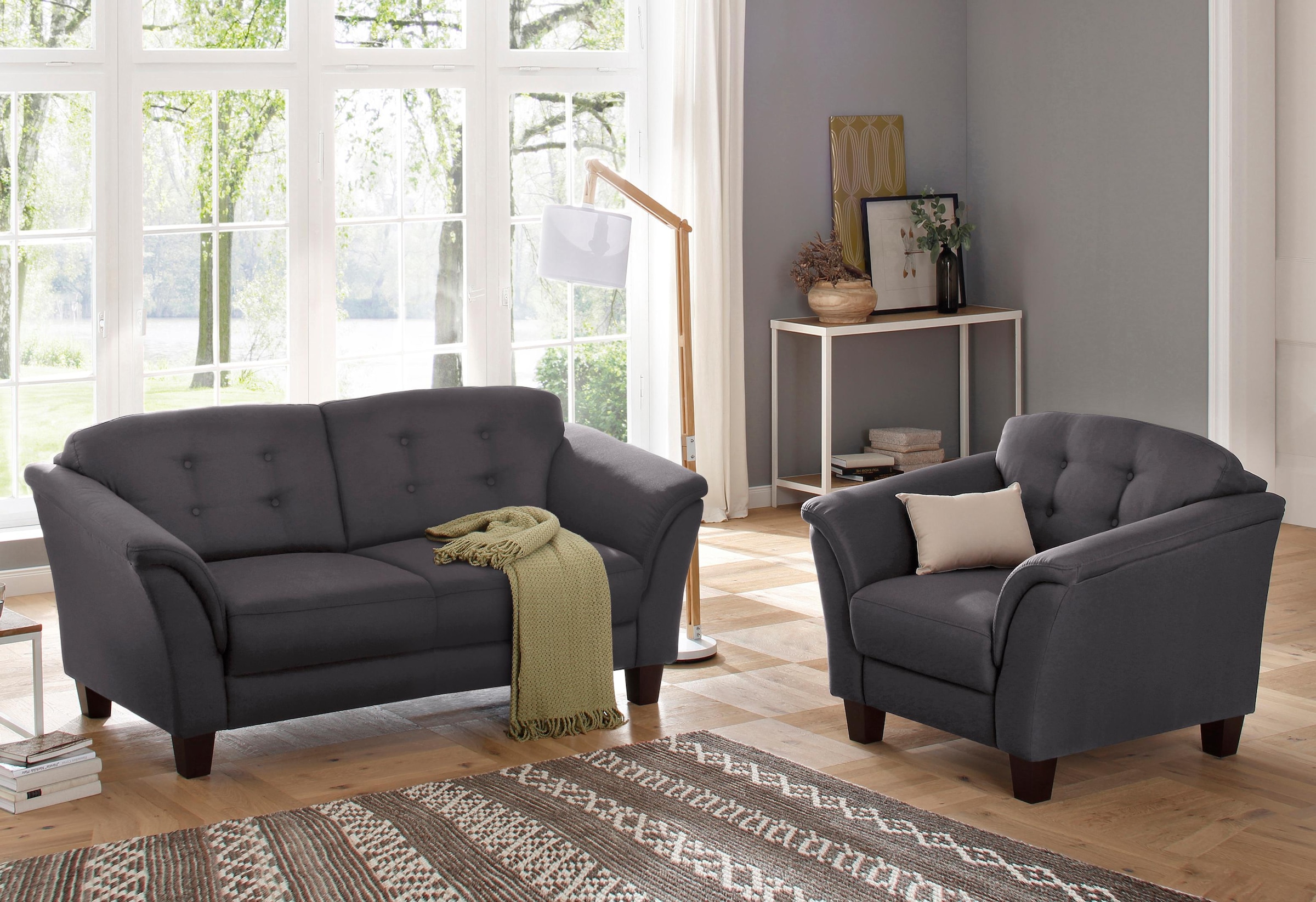 Home affaire 3-Sitzer »Trondheim« mit Federkern, Knopfheftung im Rücken, Füsse Buche