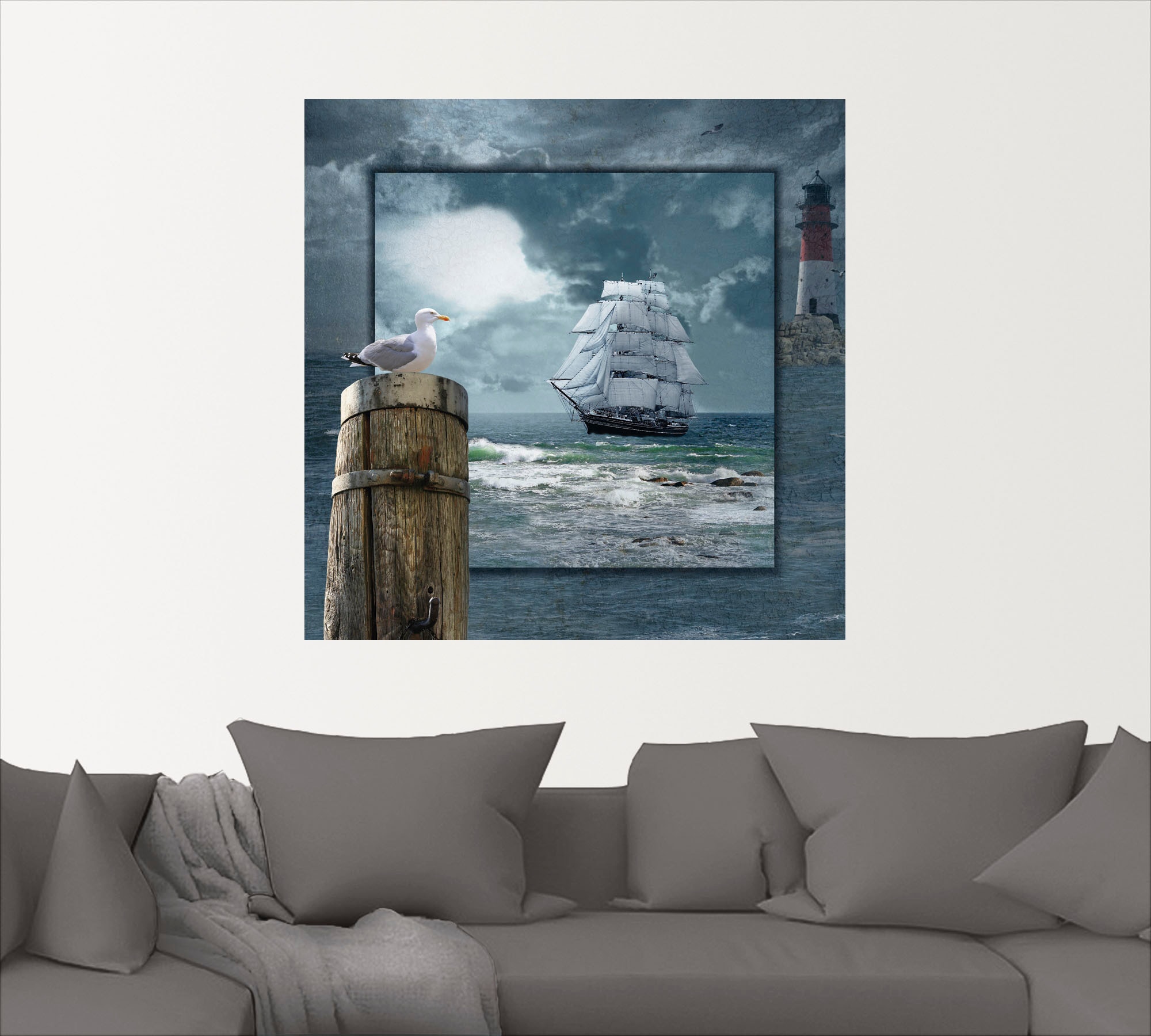 Artland Wandbild »Maritime Collage mit Segelschiff«, Boote & Schiffe, (1 St.), als Leinwandbild, Poster, Wandaufkleber in verschied. Grössen