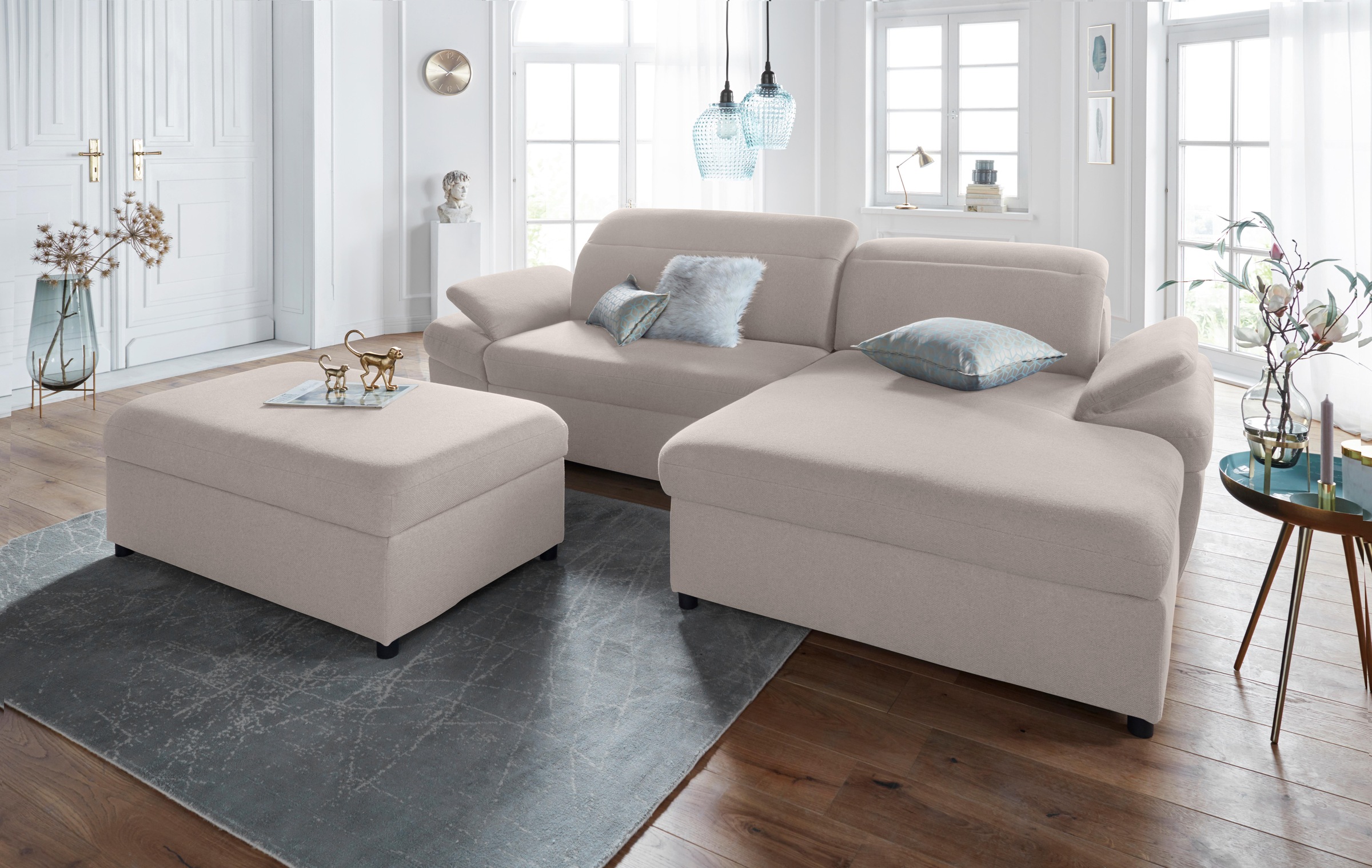 exxpo - sofa fashion Ecksofa »Kyoto, inkl. Kopfteil- und Armteilverstellung, hoher Sitzkomfort«, wahlweise mit Bettfunktion und Bettkasten, hochwertige Bezüge, L-Form