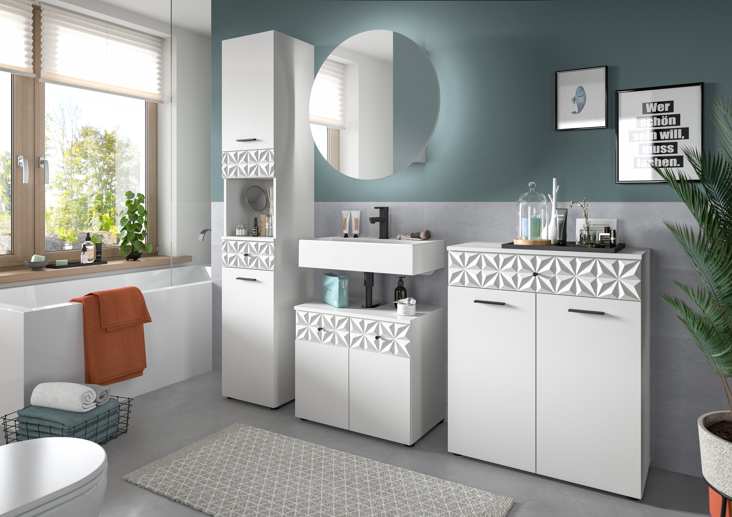 INOSIGN Unterschrank »VICENZA, TOPSELLER!, Breite 70cm, 2-türig, mit Front-Ornamentabsetzung« Standschrank, Badschrank, Kommode, Badkommode, Anrichte, Midischrank