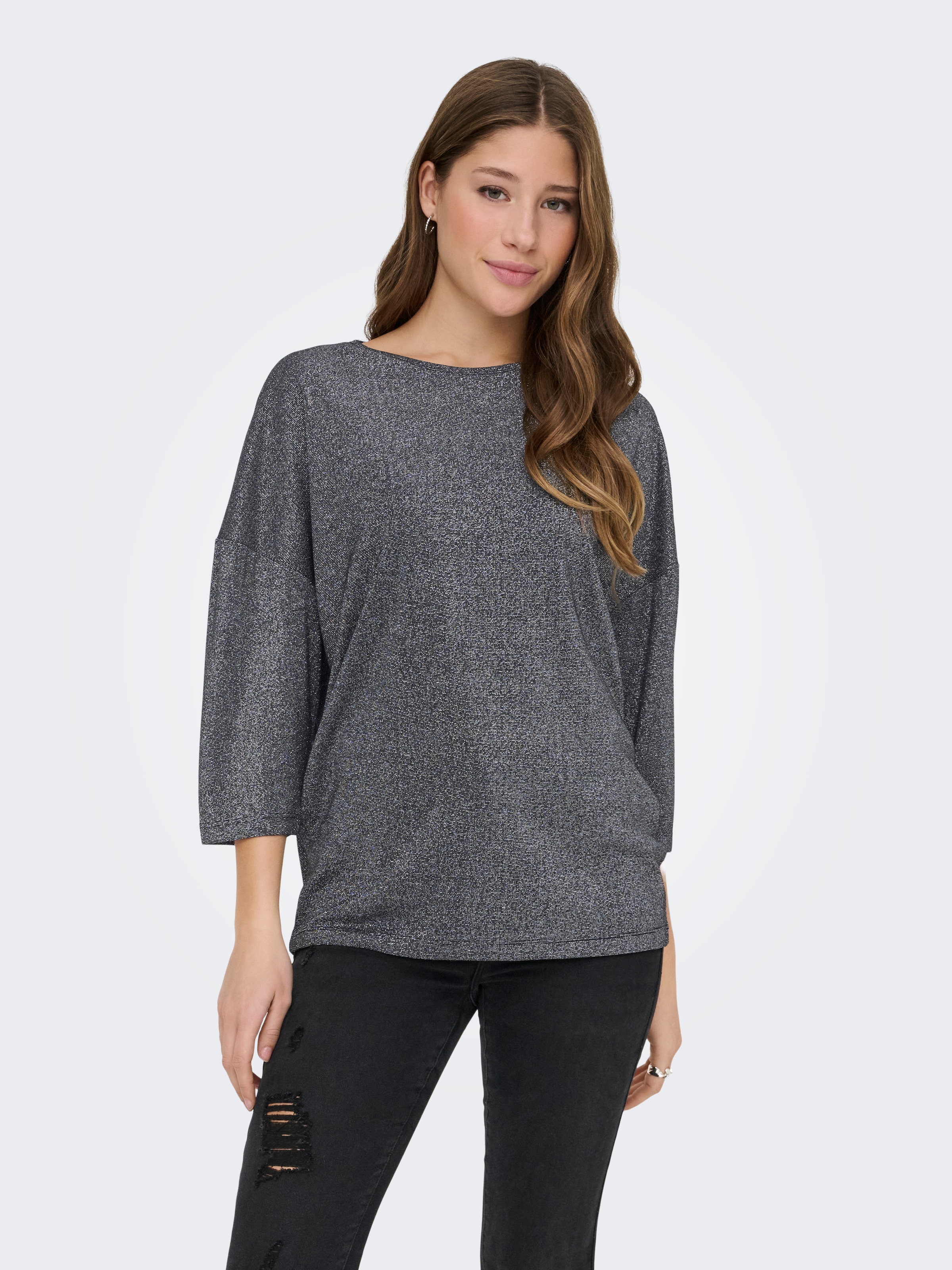 ONLY T-shirt à manches 3/4 »ONLSILVERY GLAMOUR LUREX 3/4 TOP JRS« mit Glitzer-Effekt