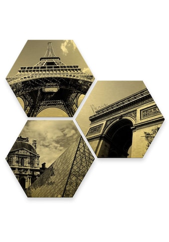 Wall-Art Mehrteilige Bilder »Goldfarbeneffekt Paris Collage Stadt«, (Set, 3 St.) kaufen