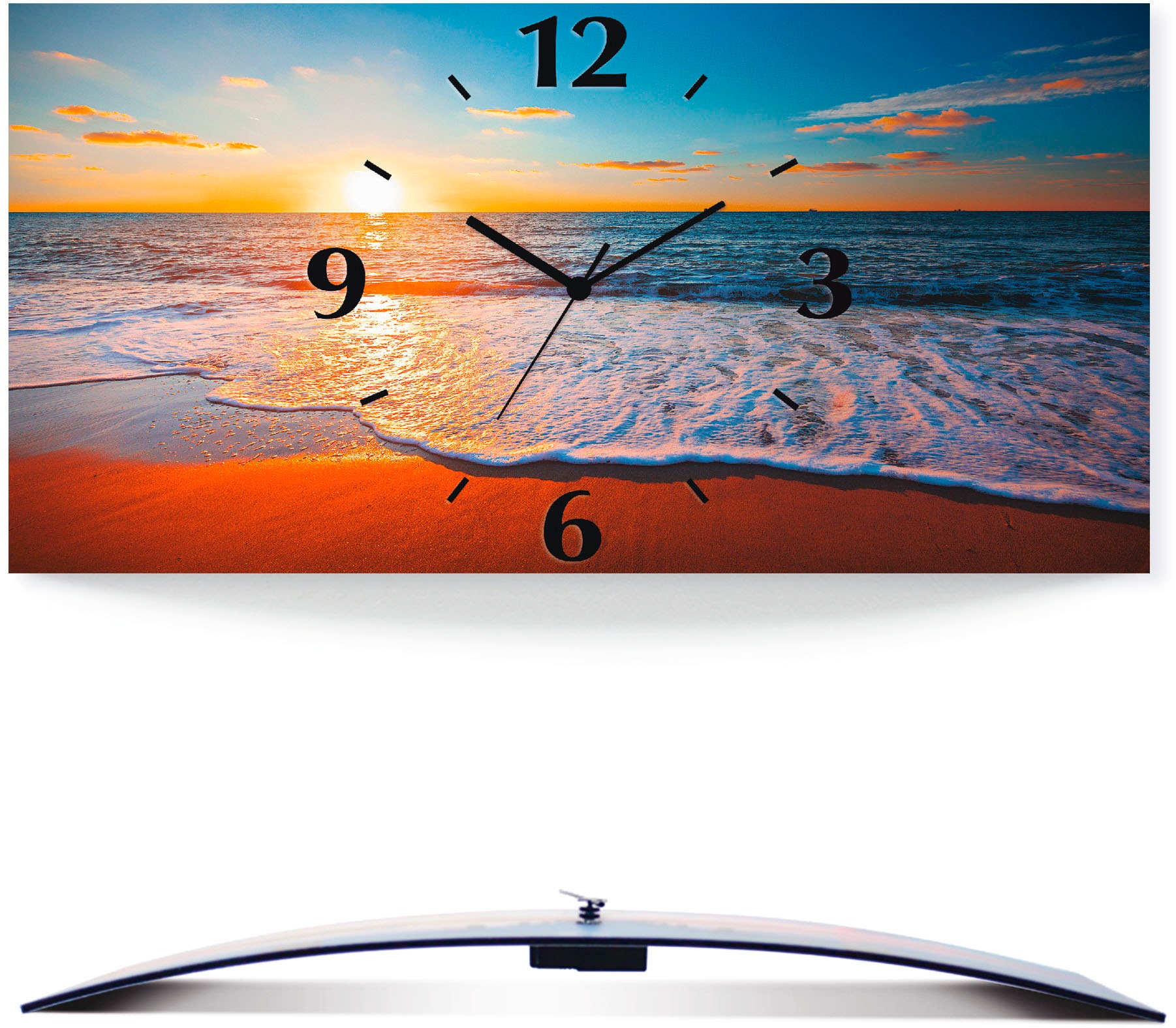 Image of Artland Wanduhr »Sonnenuntergang und das Meer«, 3D Optik gebogen, lautlos, ohne Tickgeräusche, nicht tickend, geräuschlos - wählbar: Funkuhr o. Quarzuhr, moderne Uhr für Wohnzimmer, Küche etc. - Stil: modern bei Ackermann Versand Schweiz
