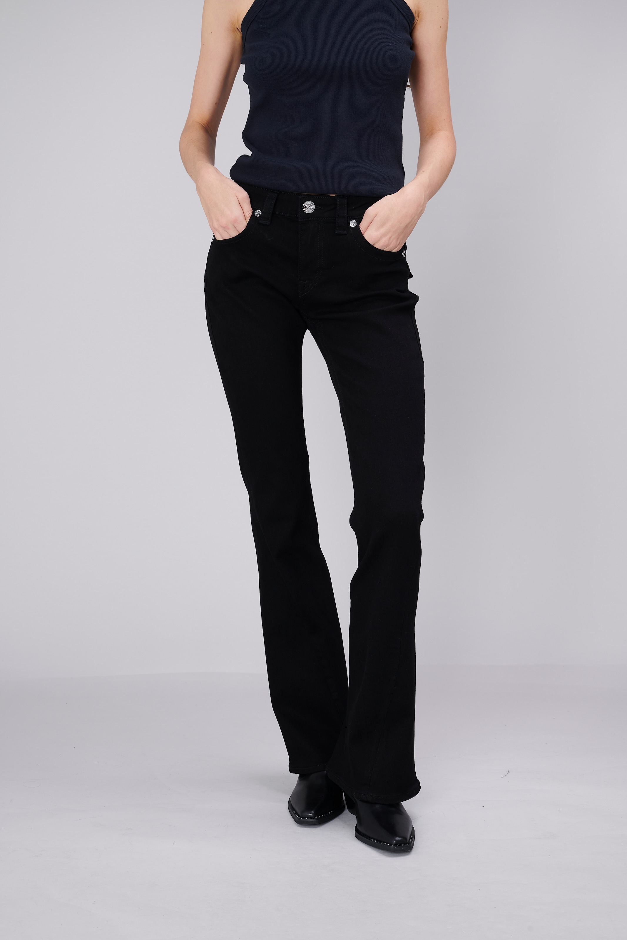 True Religion »JOEY MID RISE FLARE FLAP« Mélange de coton, coupe évasée