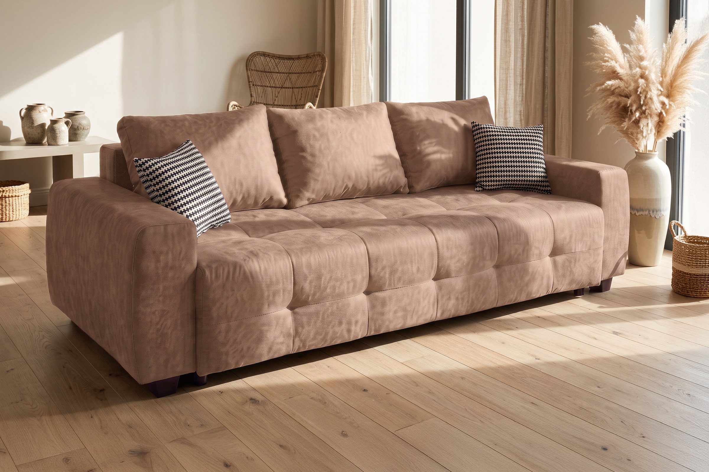 GOODproduct Schlafsofa »Bella B: 241 cm, Liegefl. 142x194 cm mit Bettkasten & Zierkissen« Schlafcouch mit Gästebett, 2 Zierkissen inklusive, frei stellbar